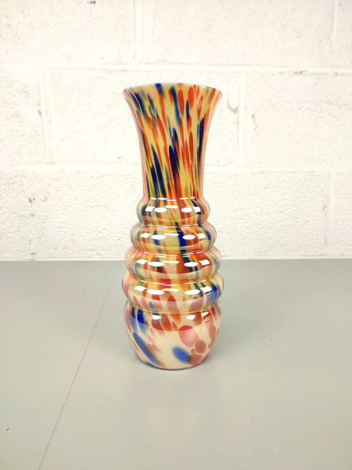 Antique iridescent Kralik splatter vase