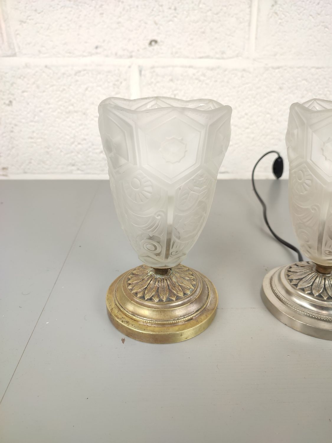 Pair of art deco pressed glass table lamps