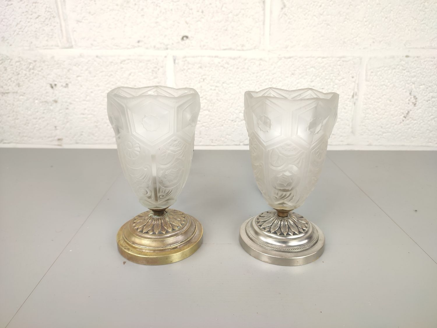 Pair of art deco pressed glass table lamps