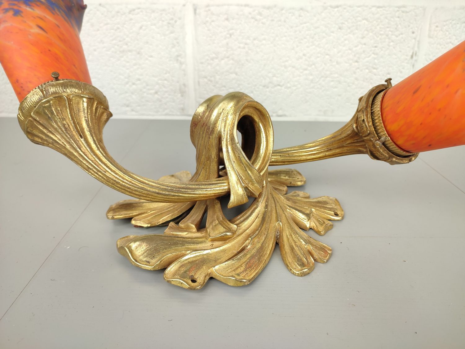 Antique bronze and glass paste lamp Le Verre Français