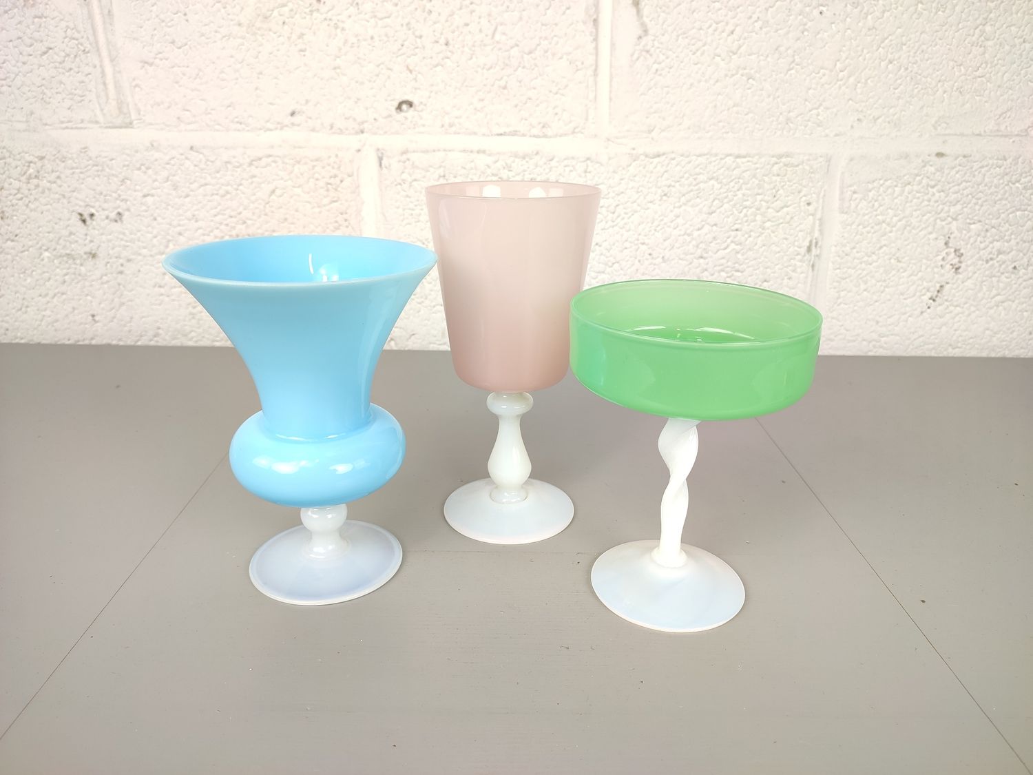 3 pastel opal glass vases