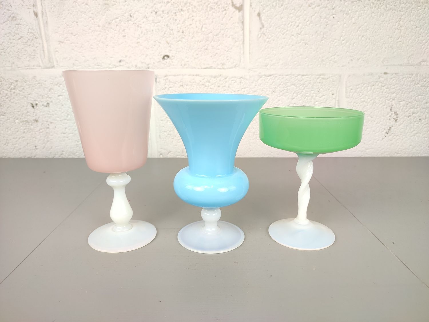 3 pastel opal glass vases