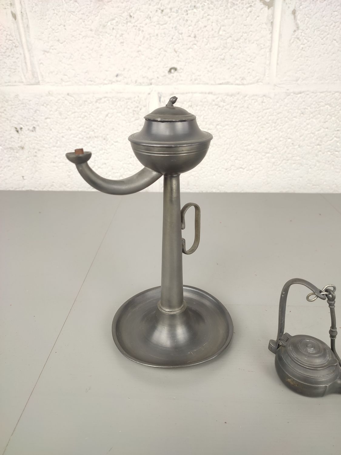 2 antique tin oil lamps