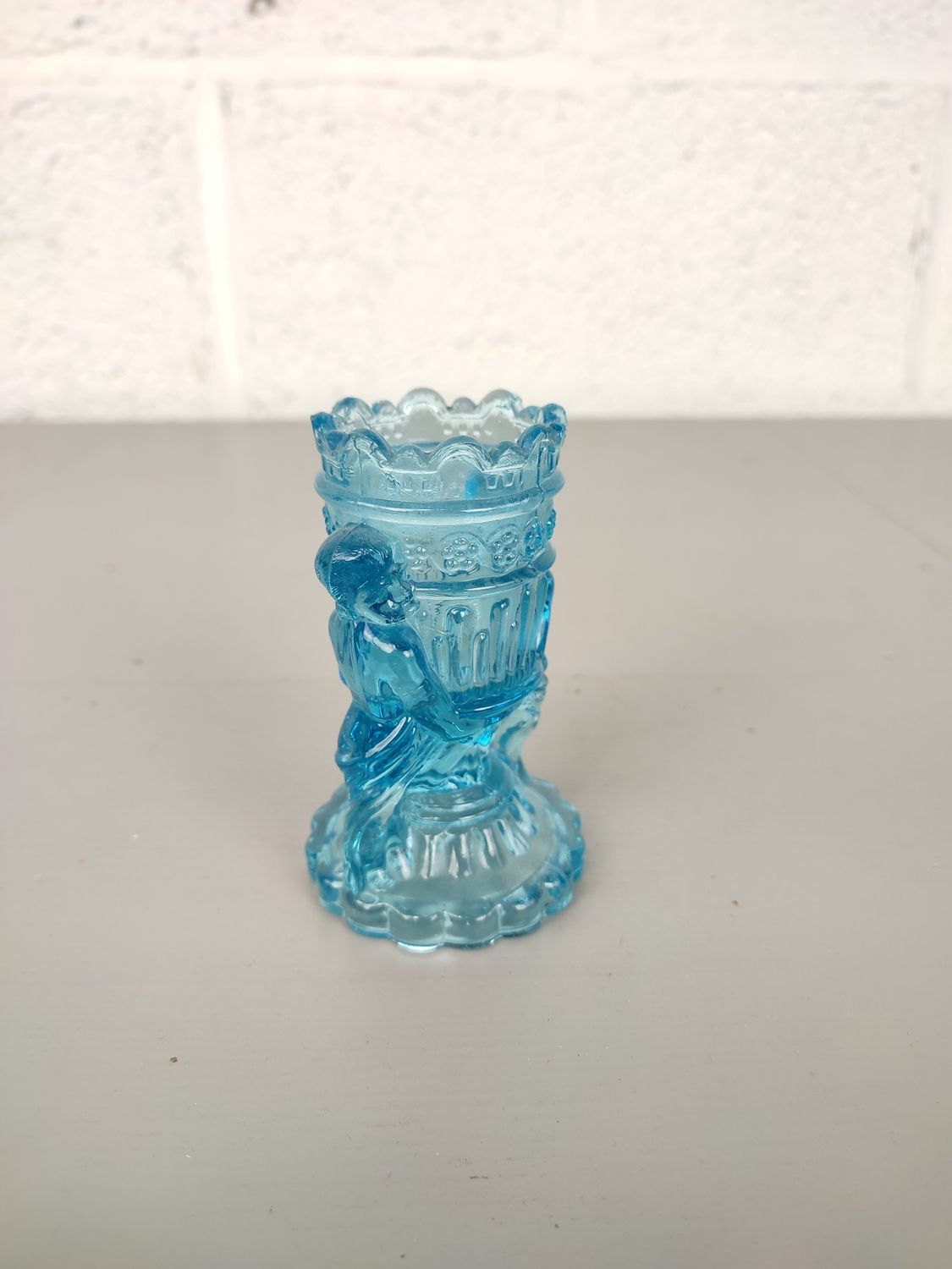 Blue pressed glass toothpick holder