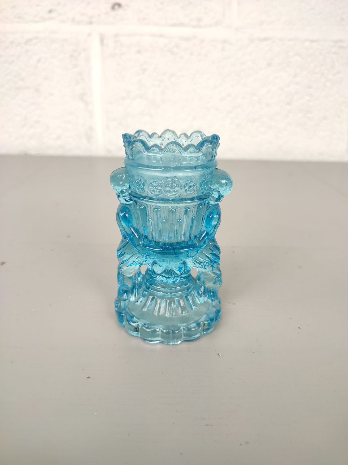 Blue pressed glass toothpick holder