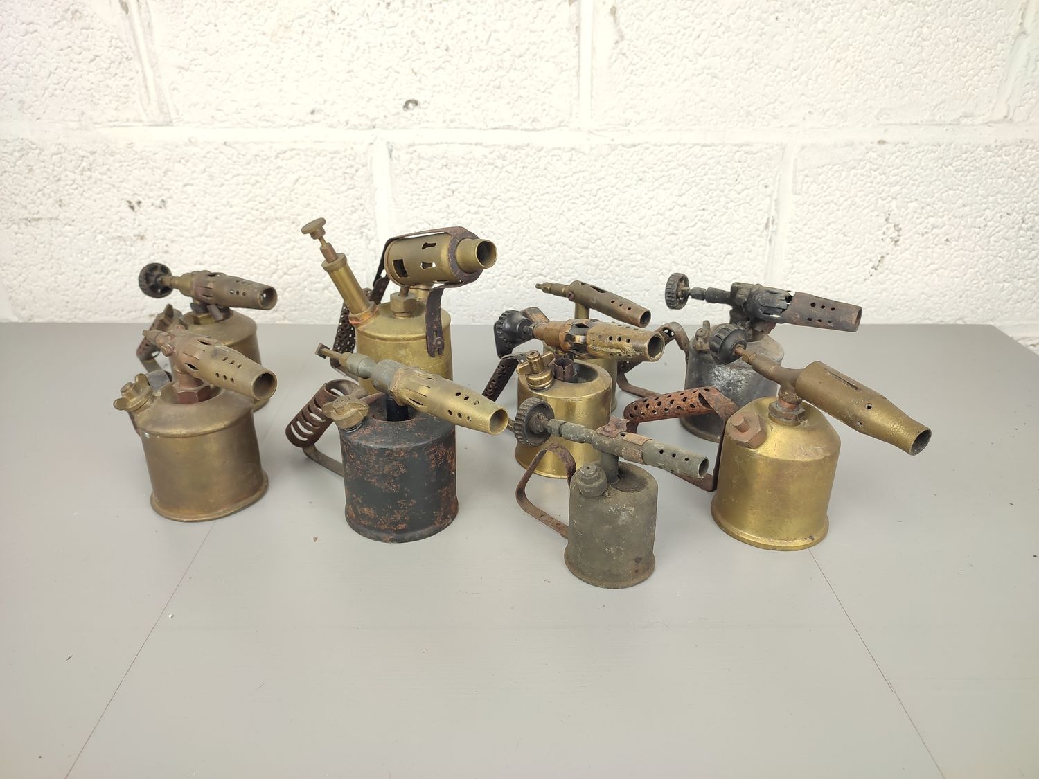 8 old brass soldering burners