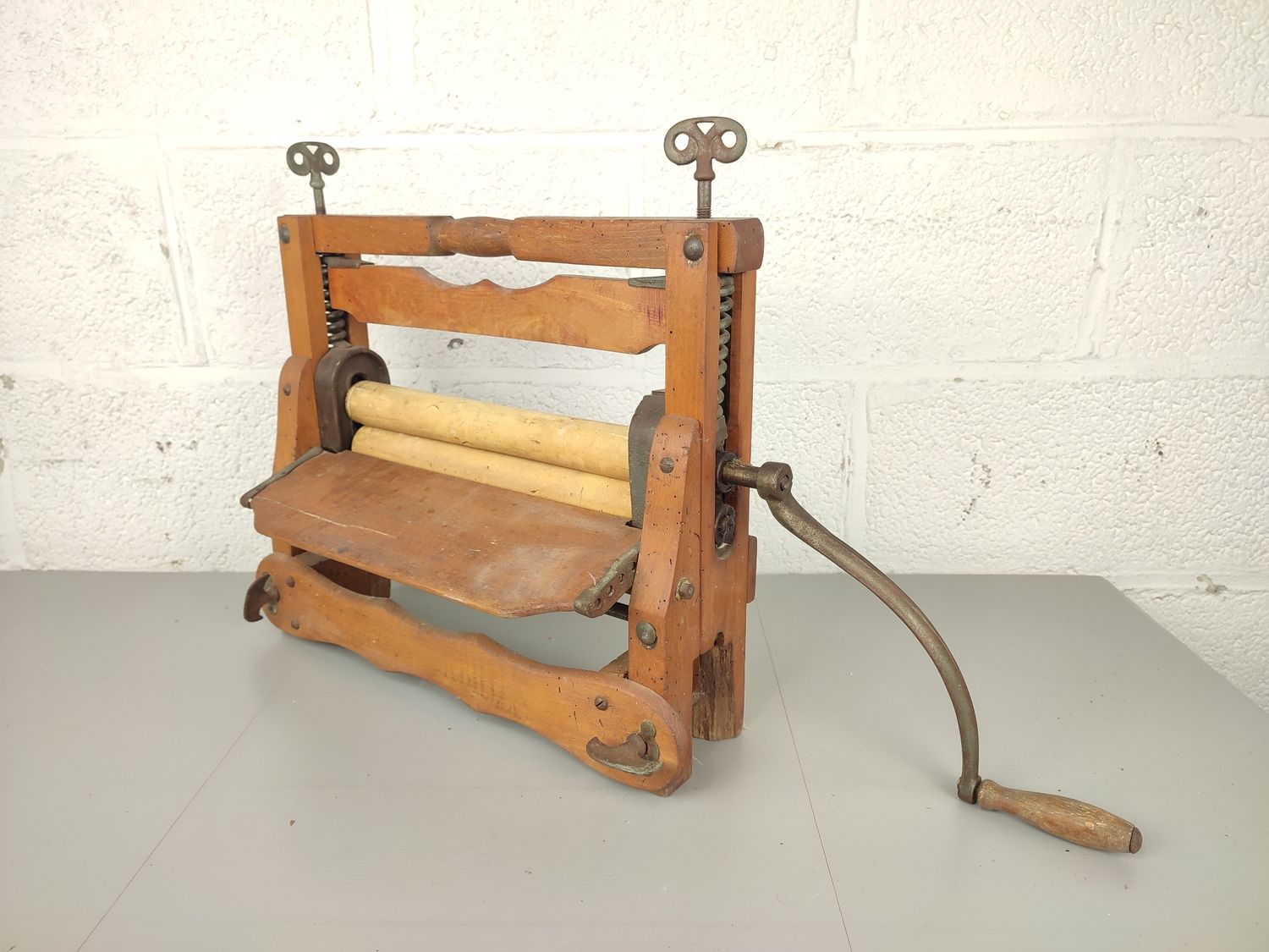 Antique wooden clothes wringer