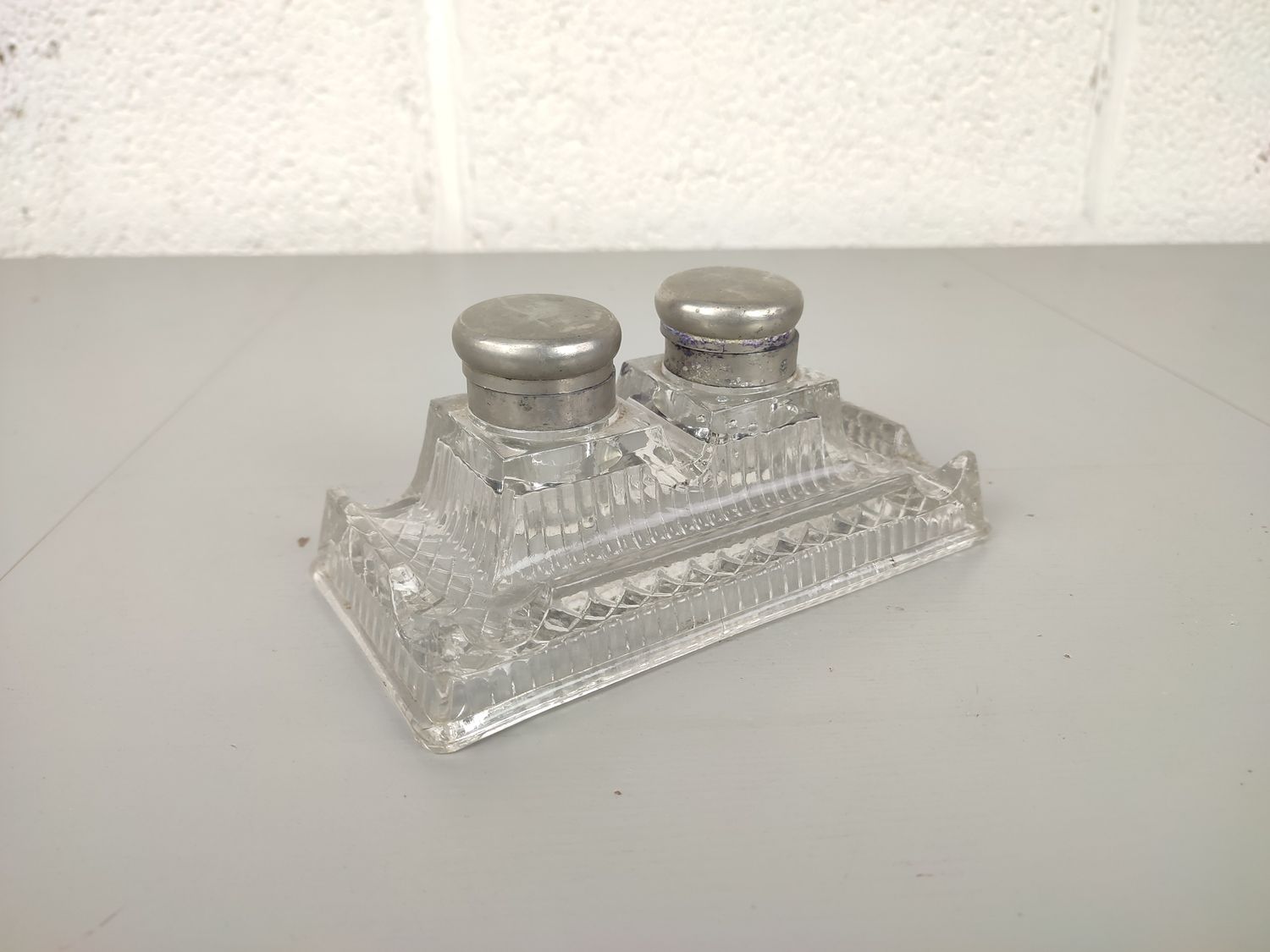 Old pressed glass inkstand