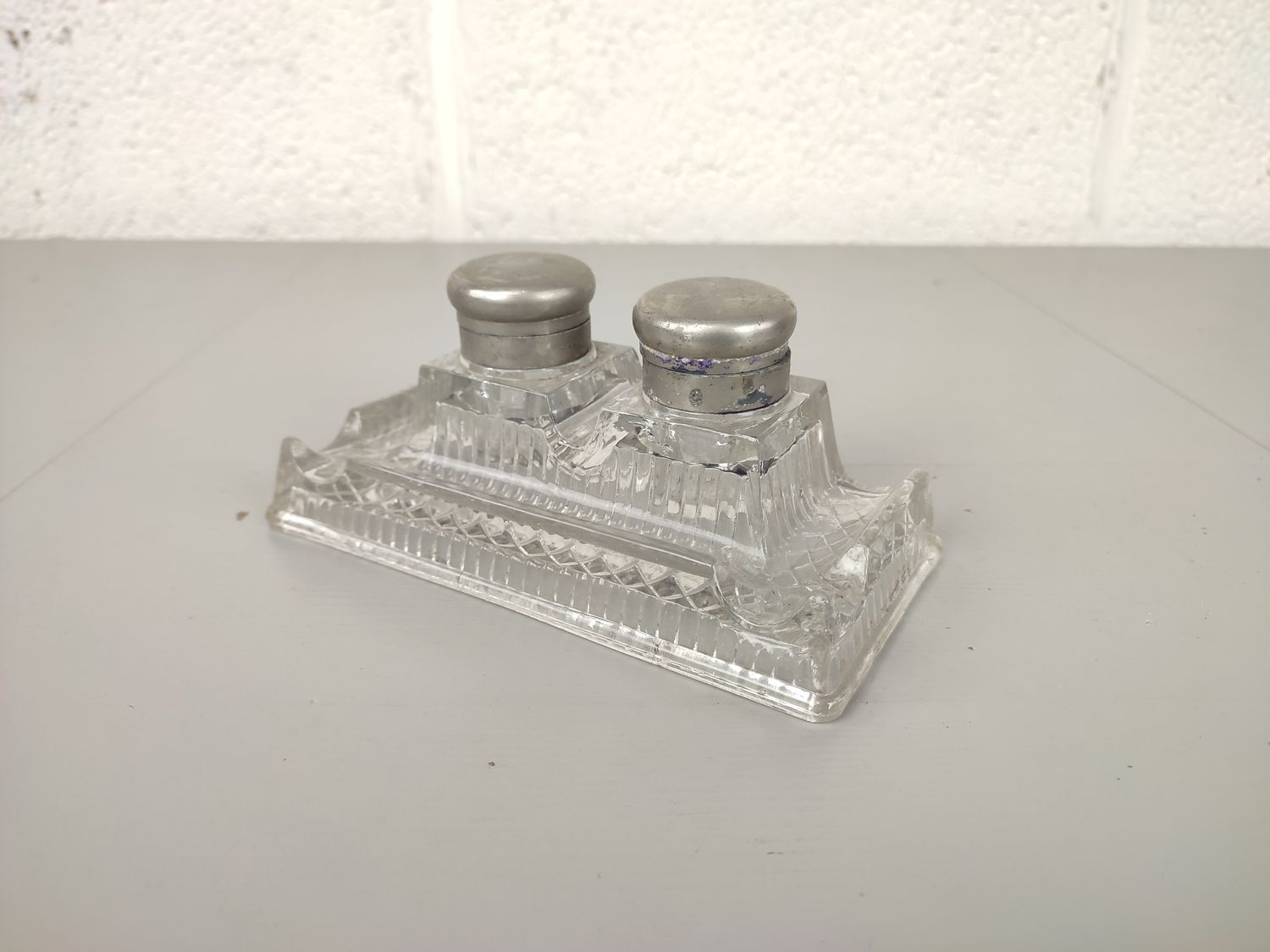 Old pressed glass inkstand