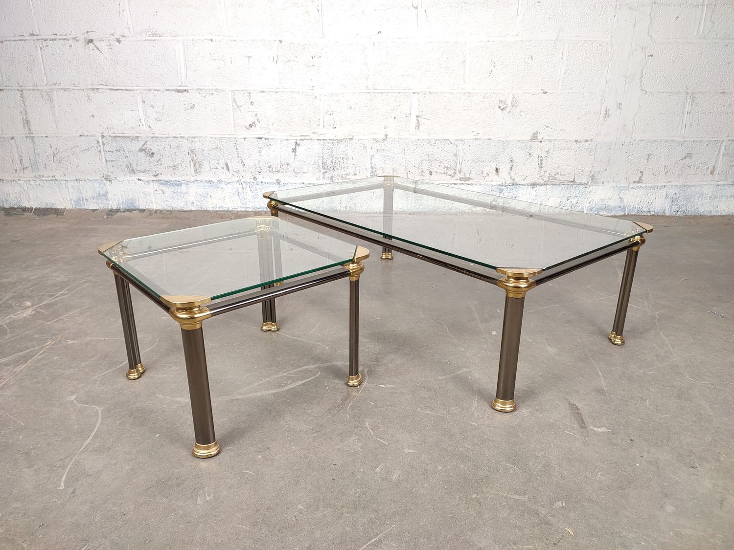 2 vintage tables in chrome and brass