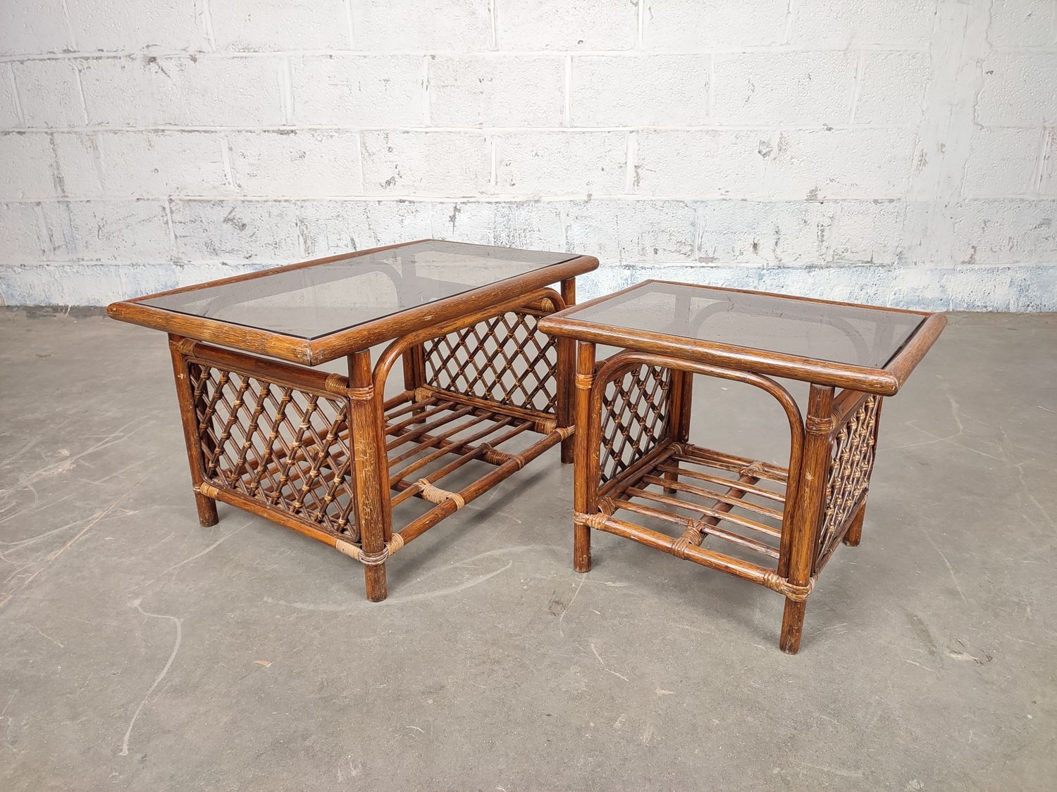 2 vintage rattan / bamboo tables
