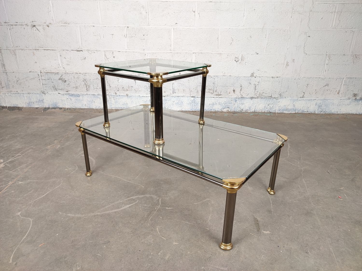 2 vintage tables in chrome and brass
