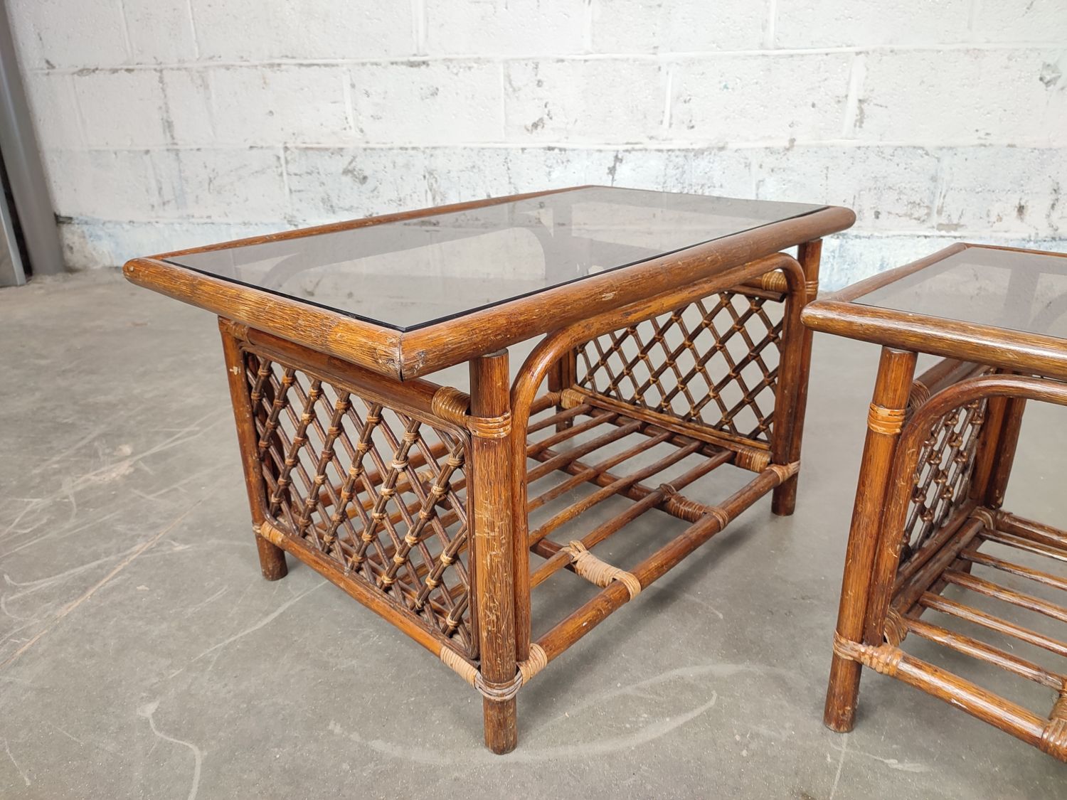 2 vintage rattan / bamboo tables