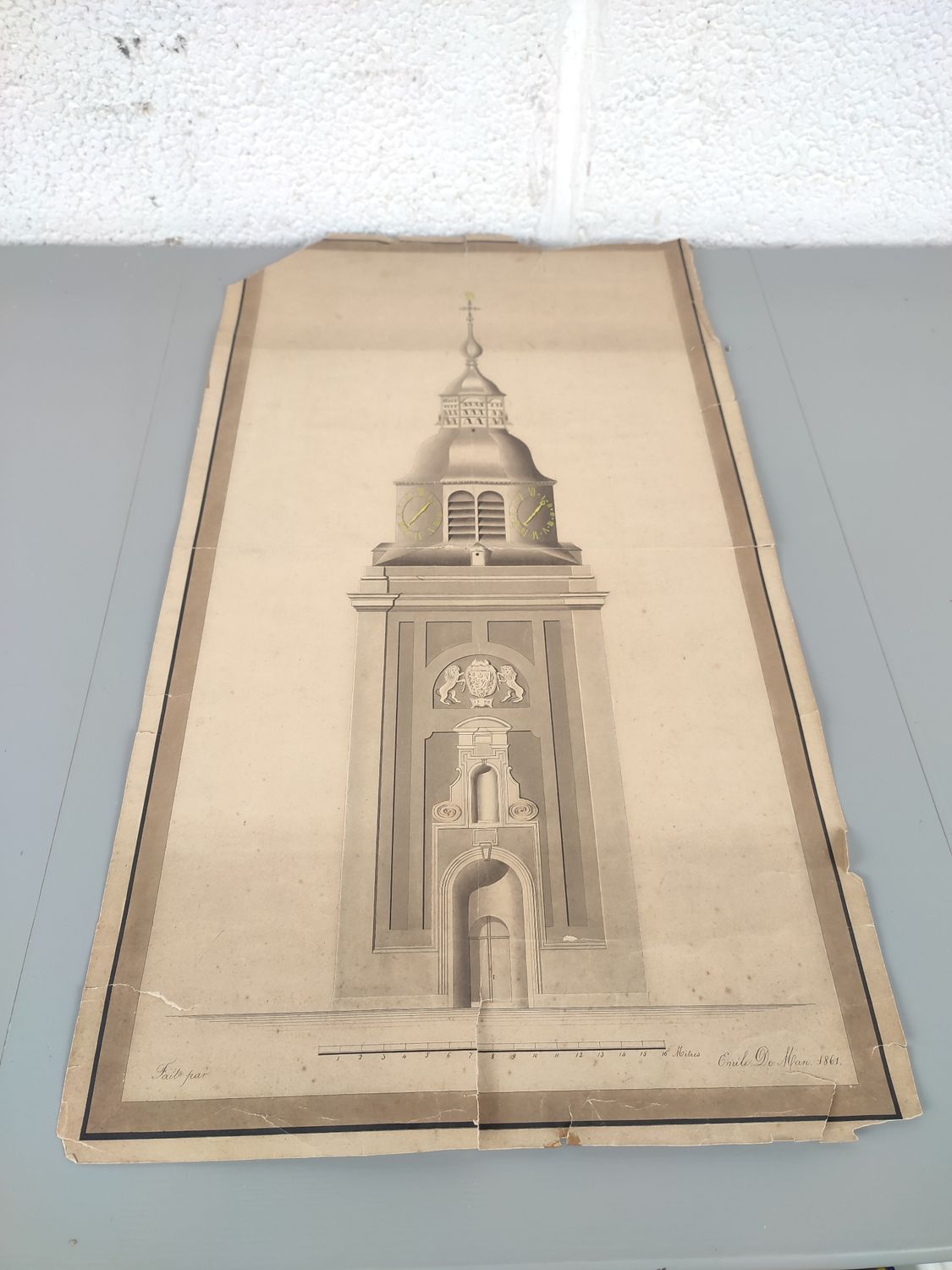 Old design drawing of a tower