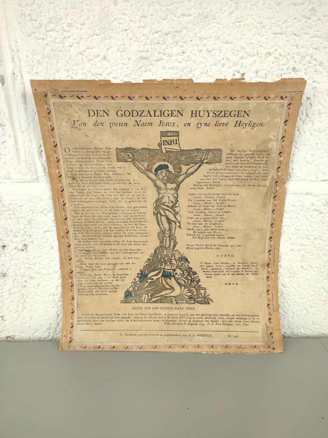 Old paper with godly house blessing from 1755