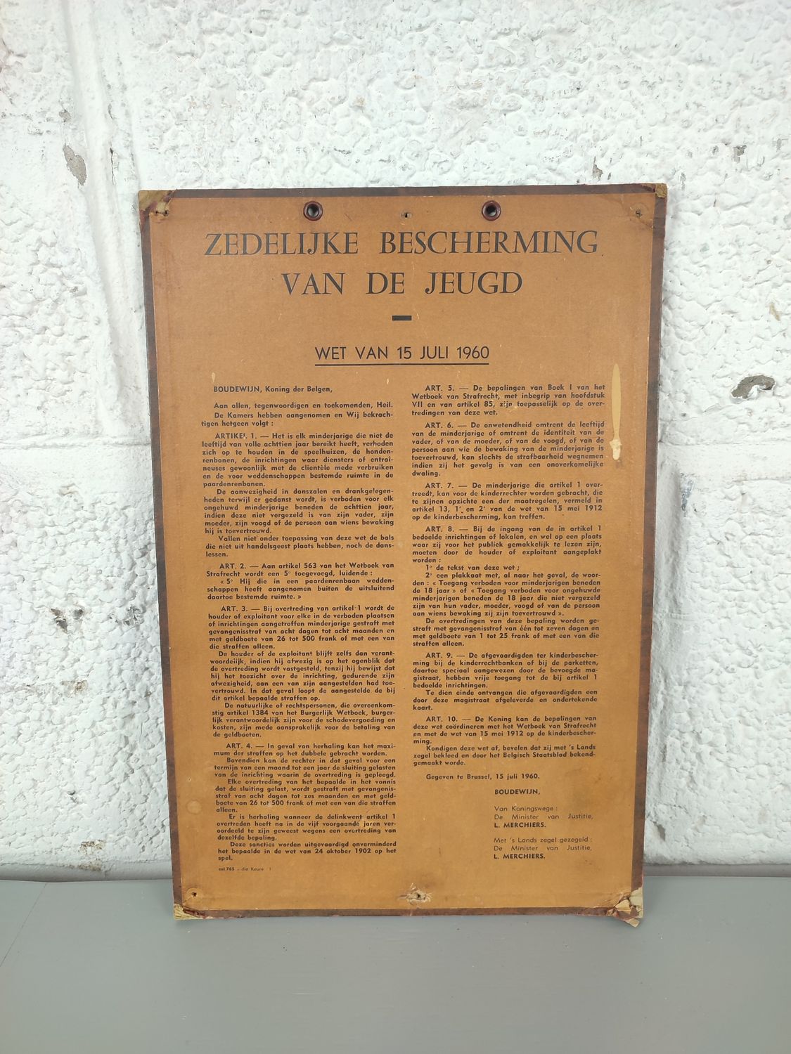 Cardboard sign &#39;moral protection of the youth&#39;