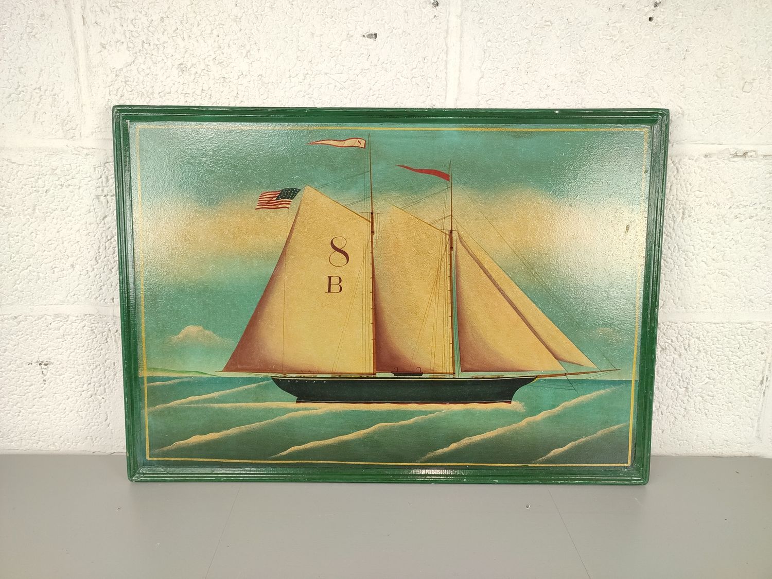 Vintage wooden panel with ship