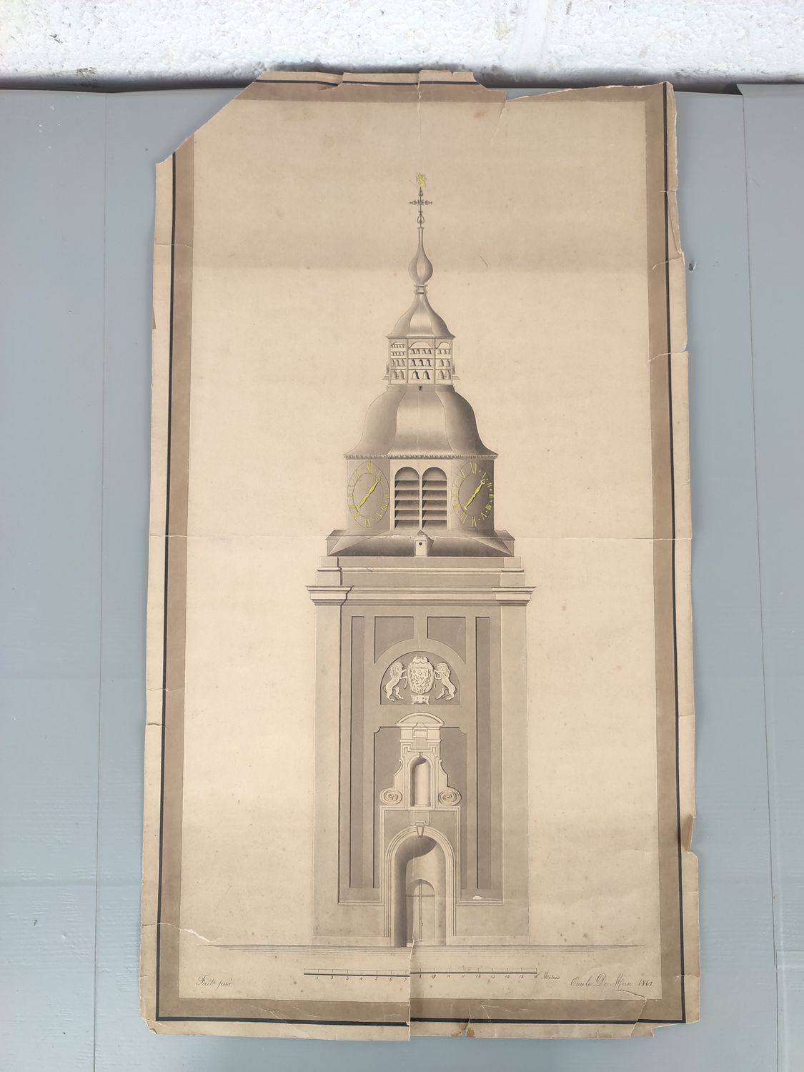 Old design drawing of a tower