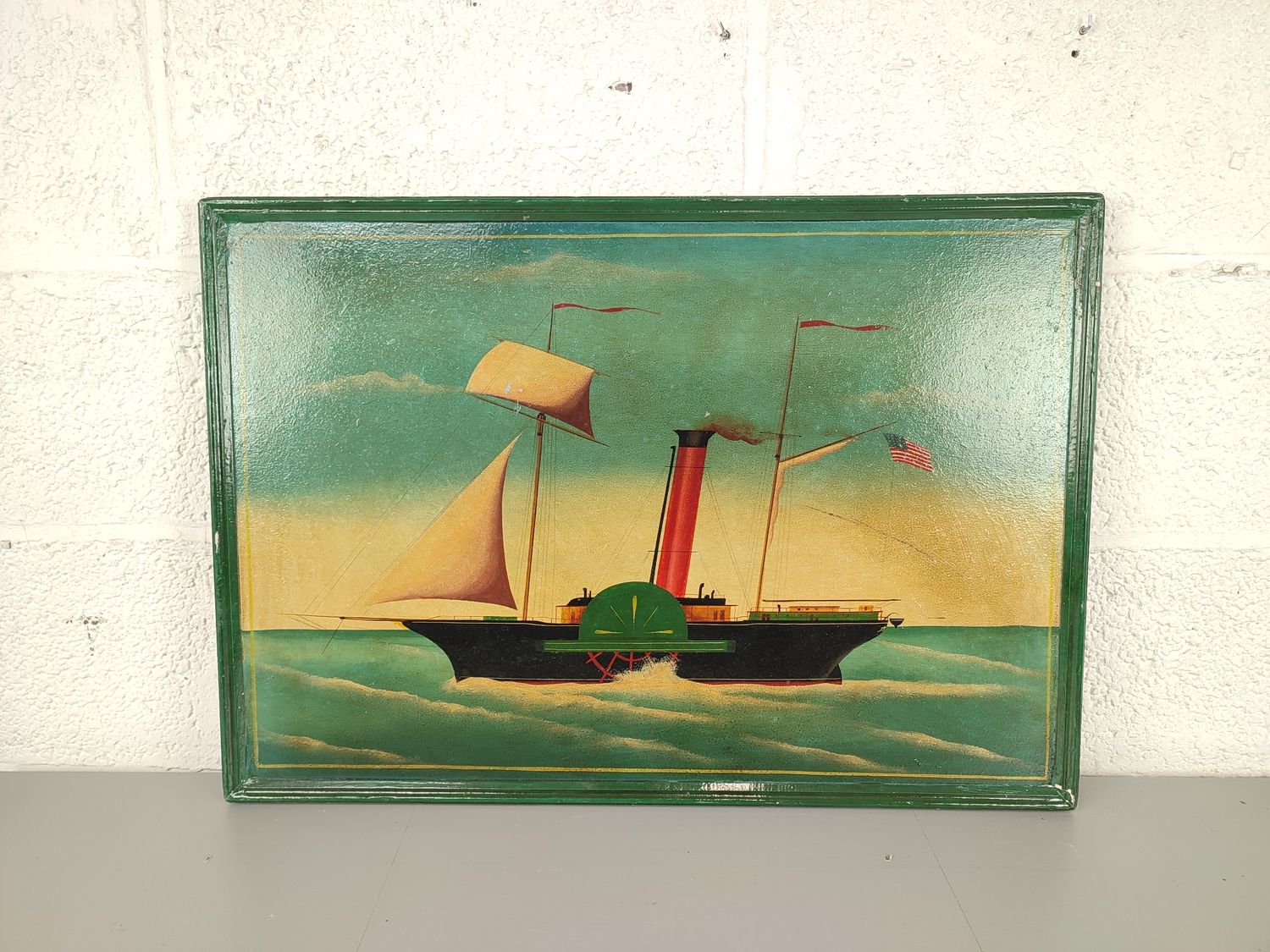 Vintage wooden panel with ship