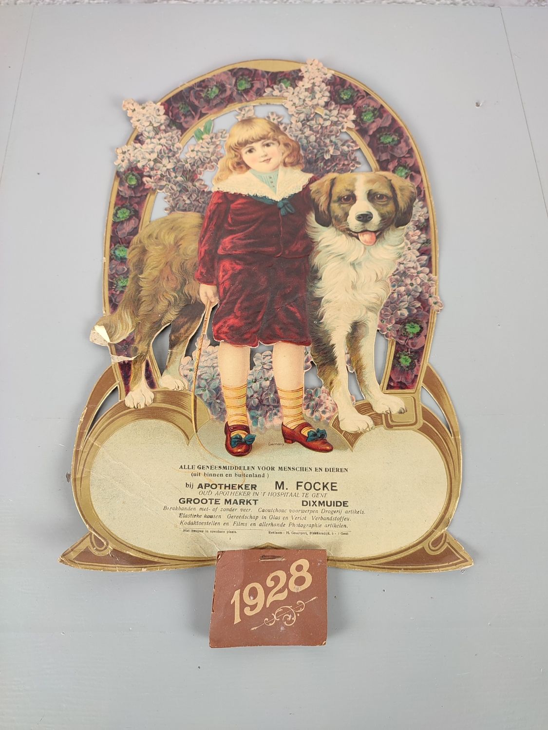 Old advertising calendar 1928 pharmacy Diksmuide