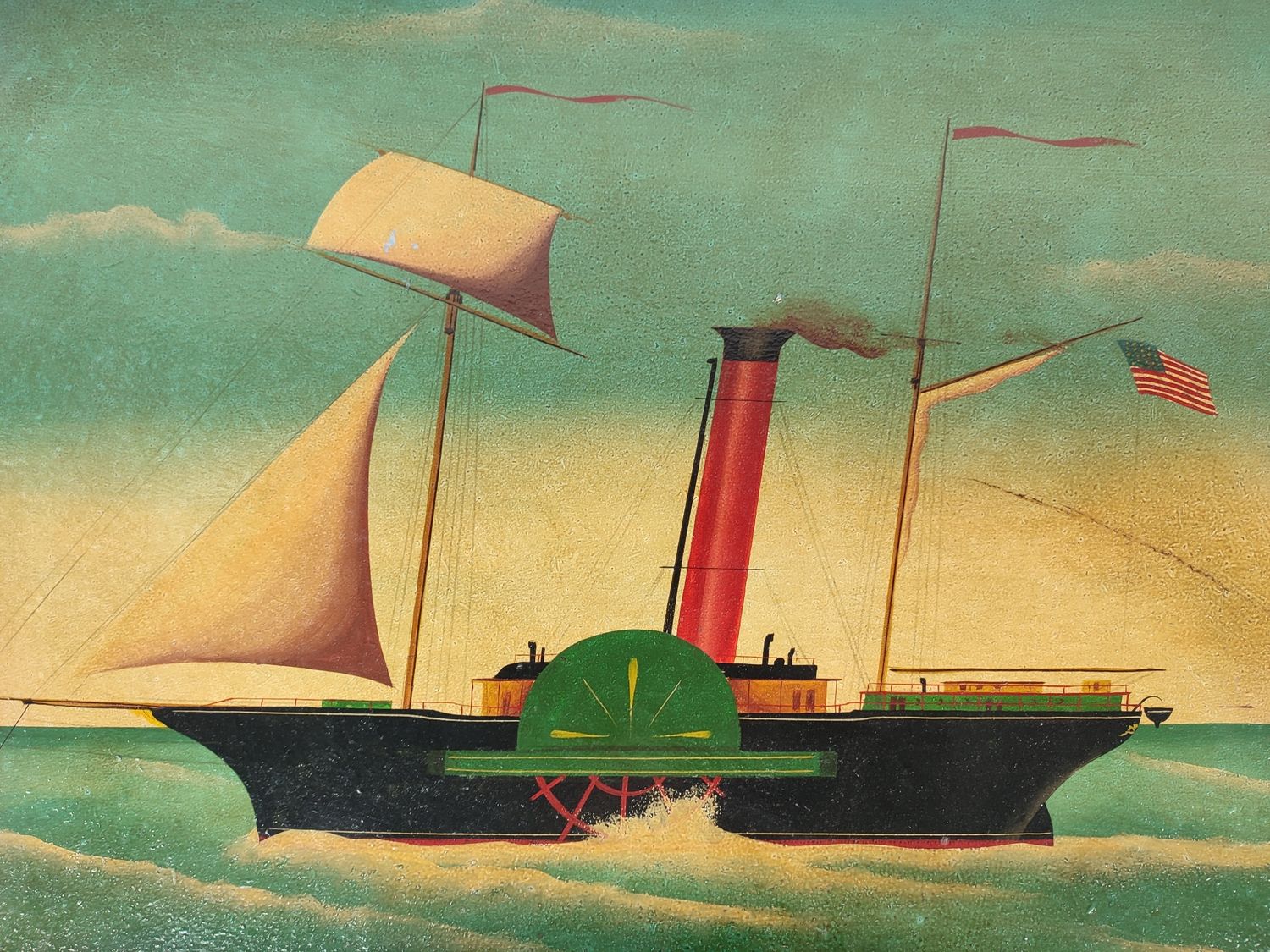 Vintage wooden panel with ship