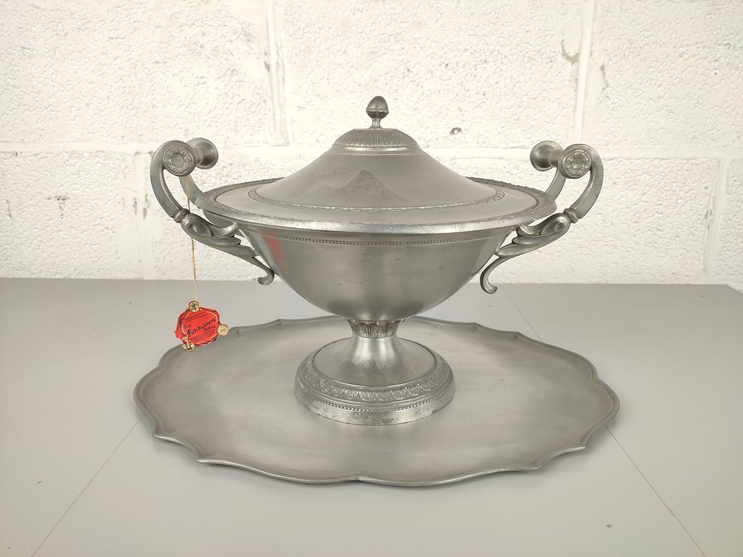 Large pewter soup tureen