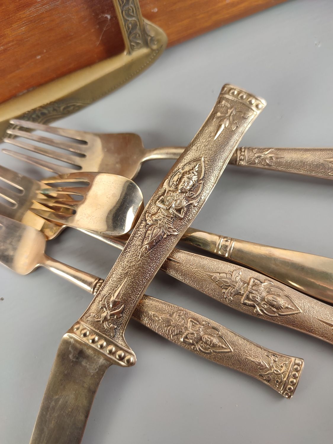 Brass Thai cutlery set 144 pieces
