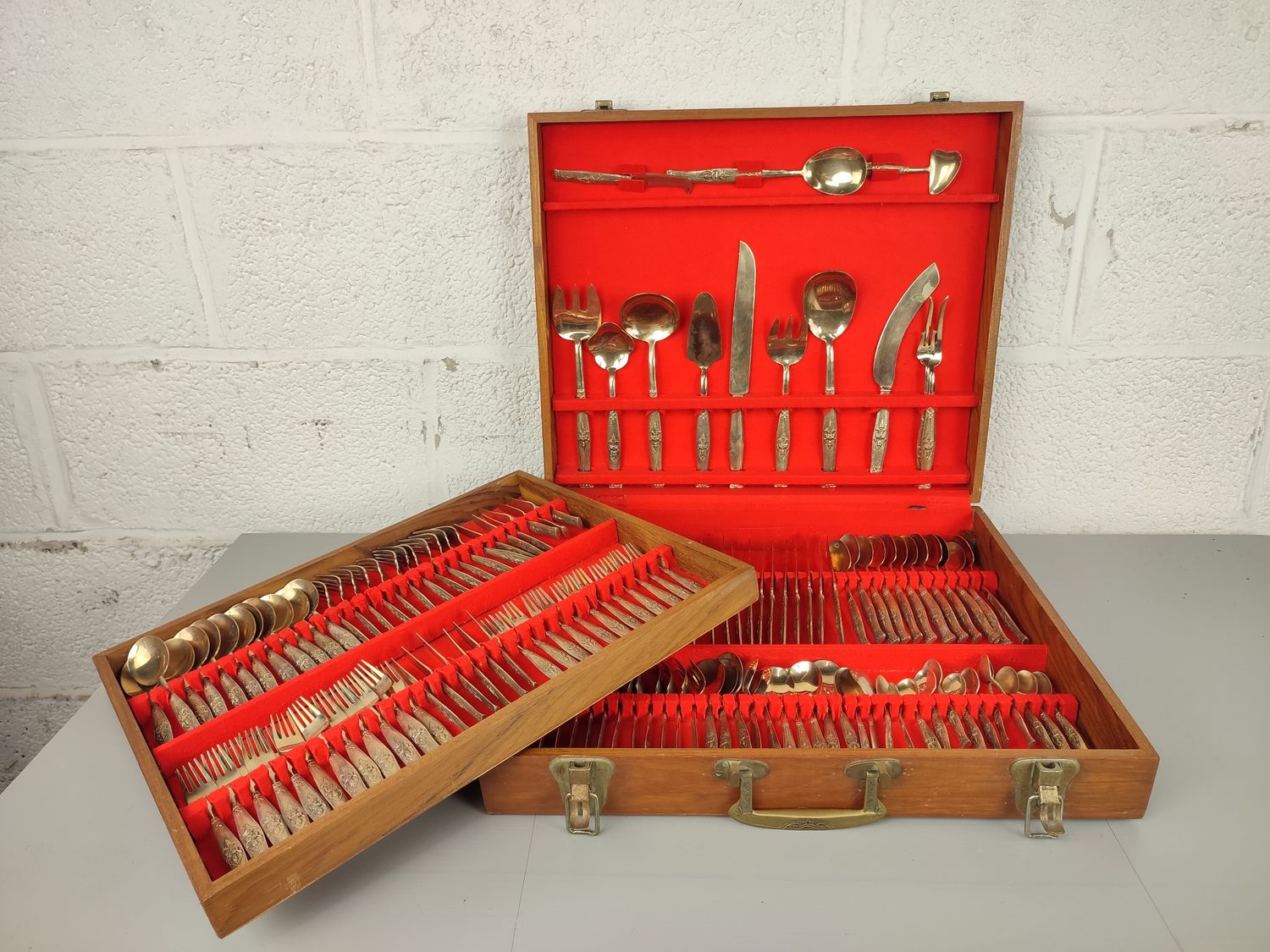 Brass Thai cutlery set 144 pieces