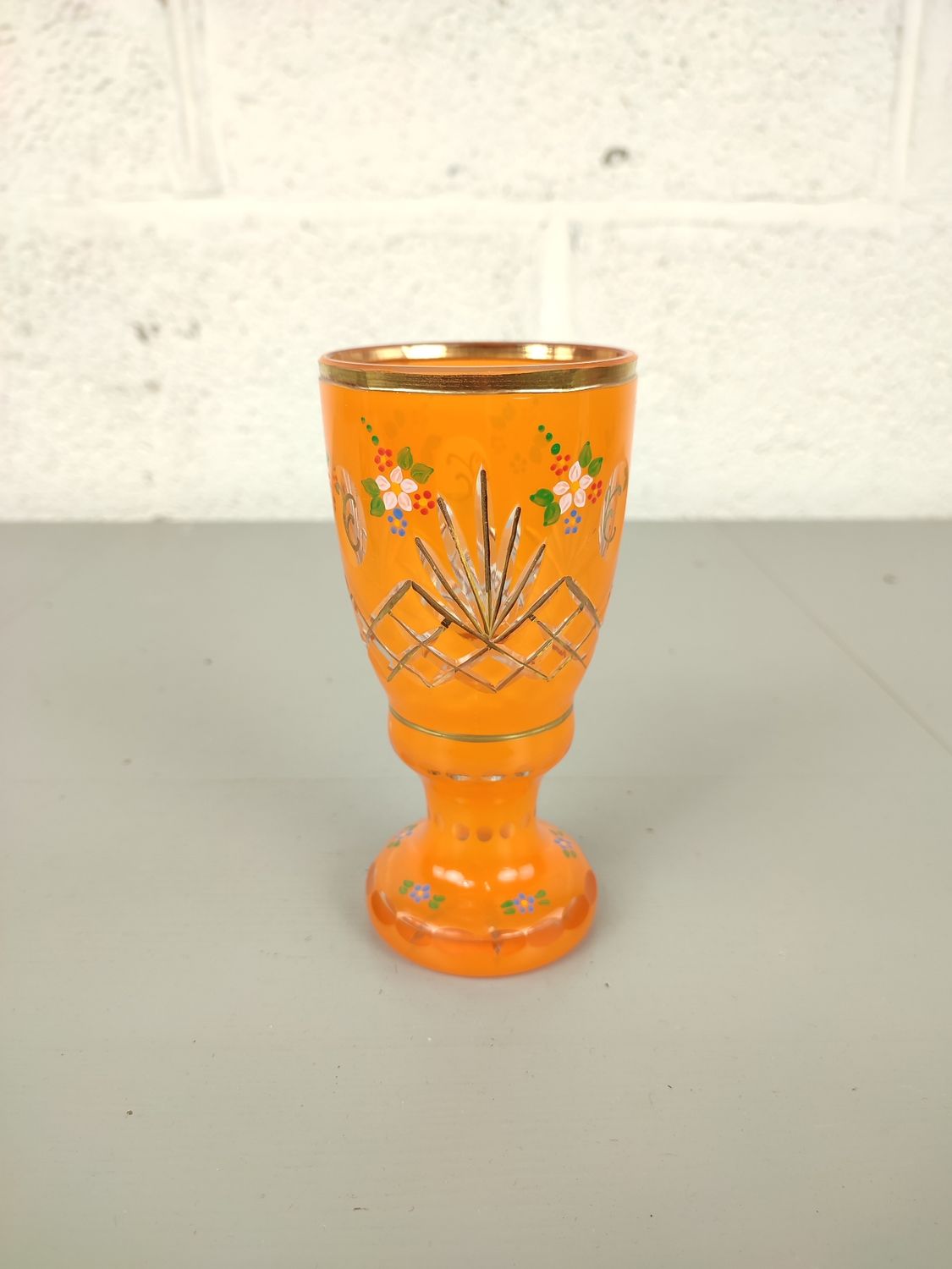 Orange painted crystal vase