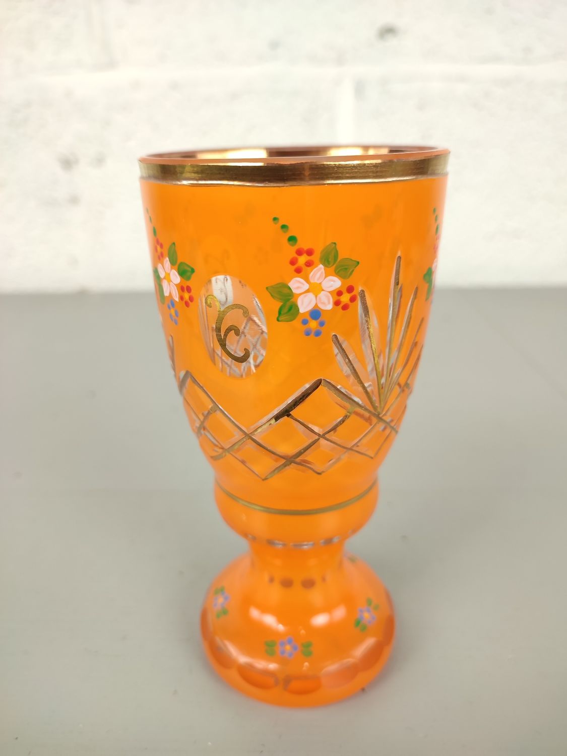 Orange painted crystal vase