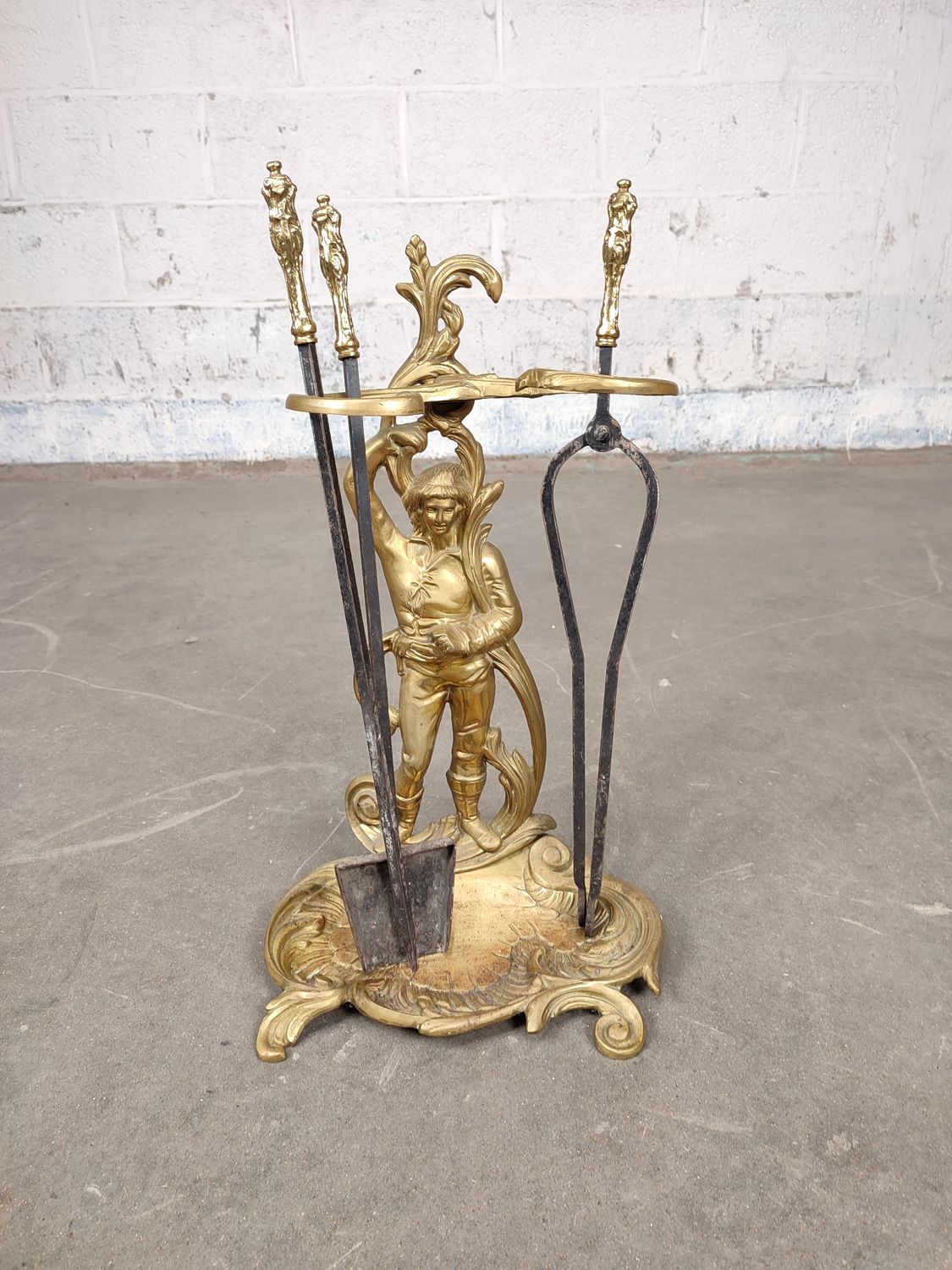 Antique brass fireplace set