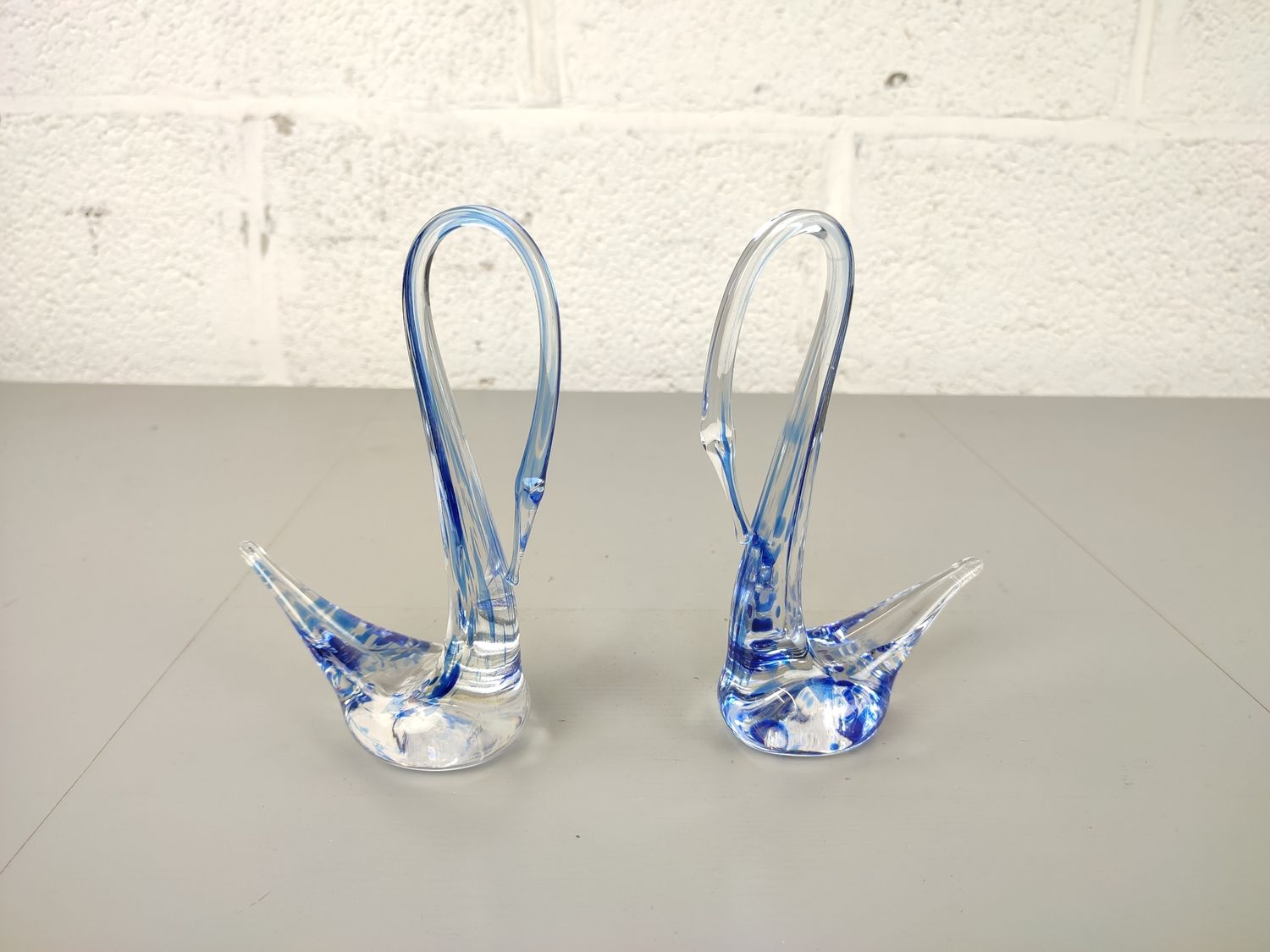Pair of glass Val Saint Lambert swans