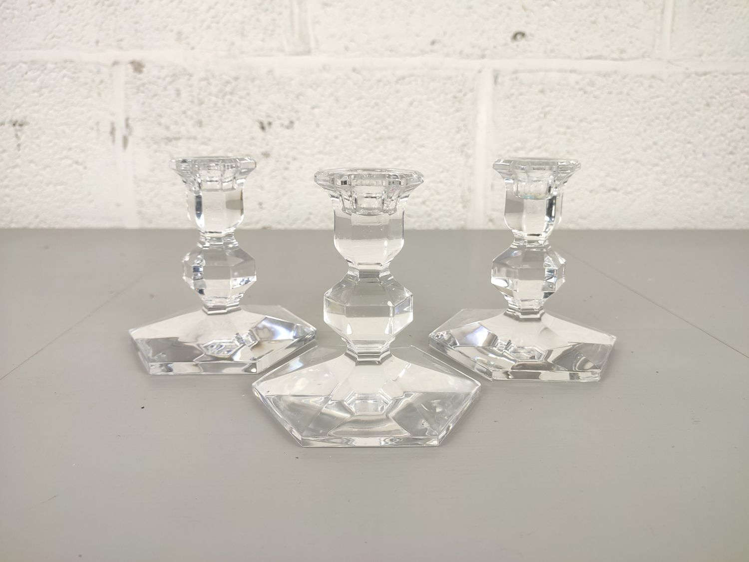 3 crystal Val Saint Lambert candelsticks