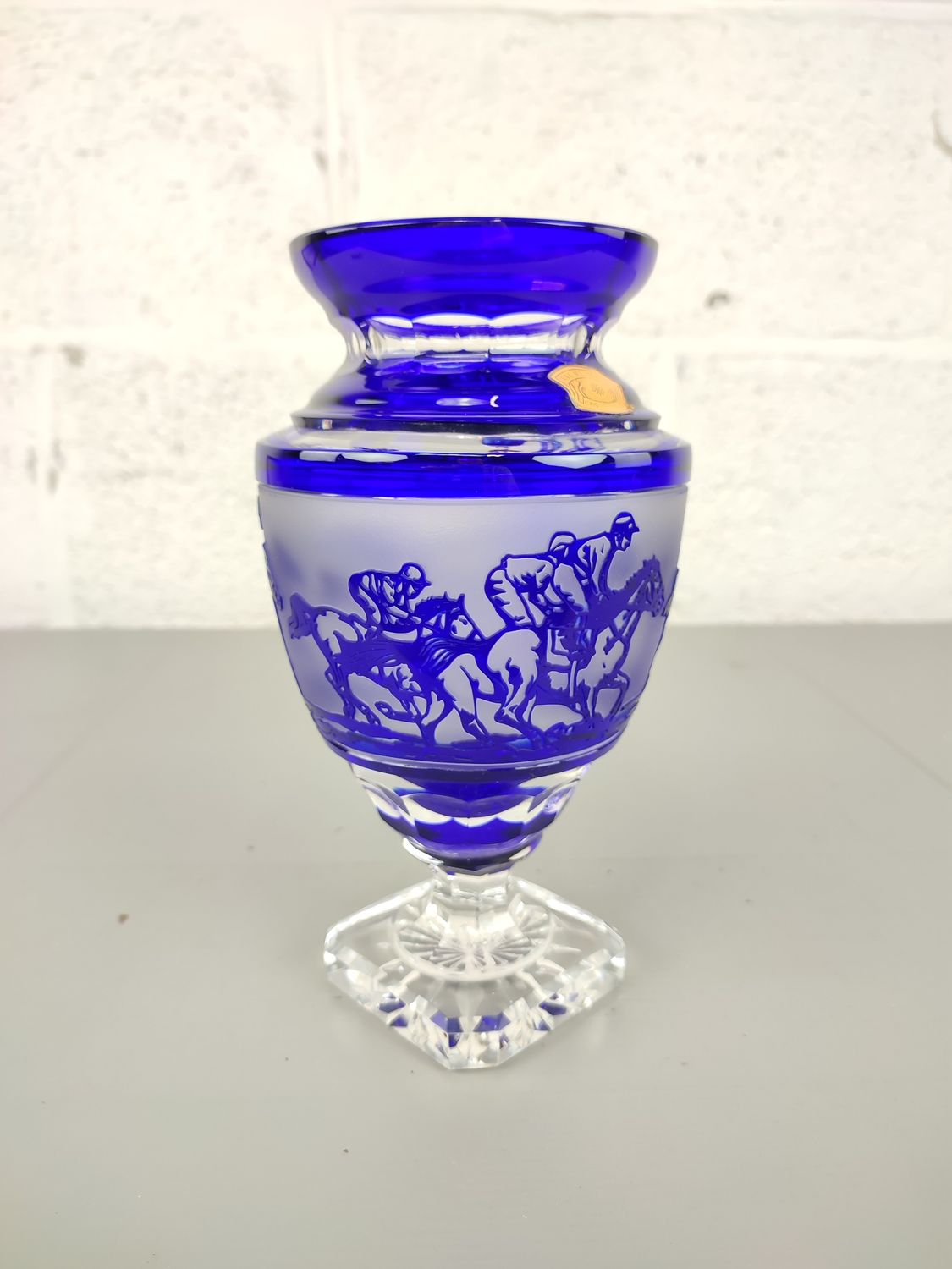 Unique Val Saint Lambert vase with horse riders