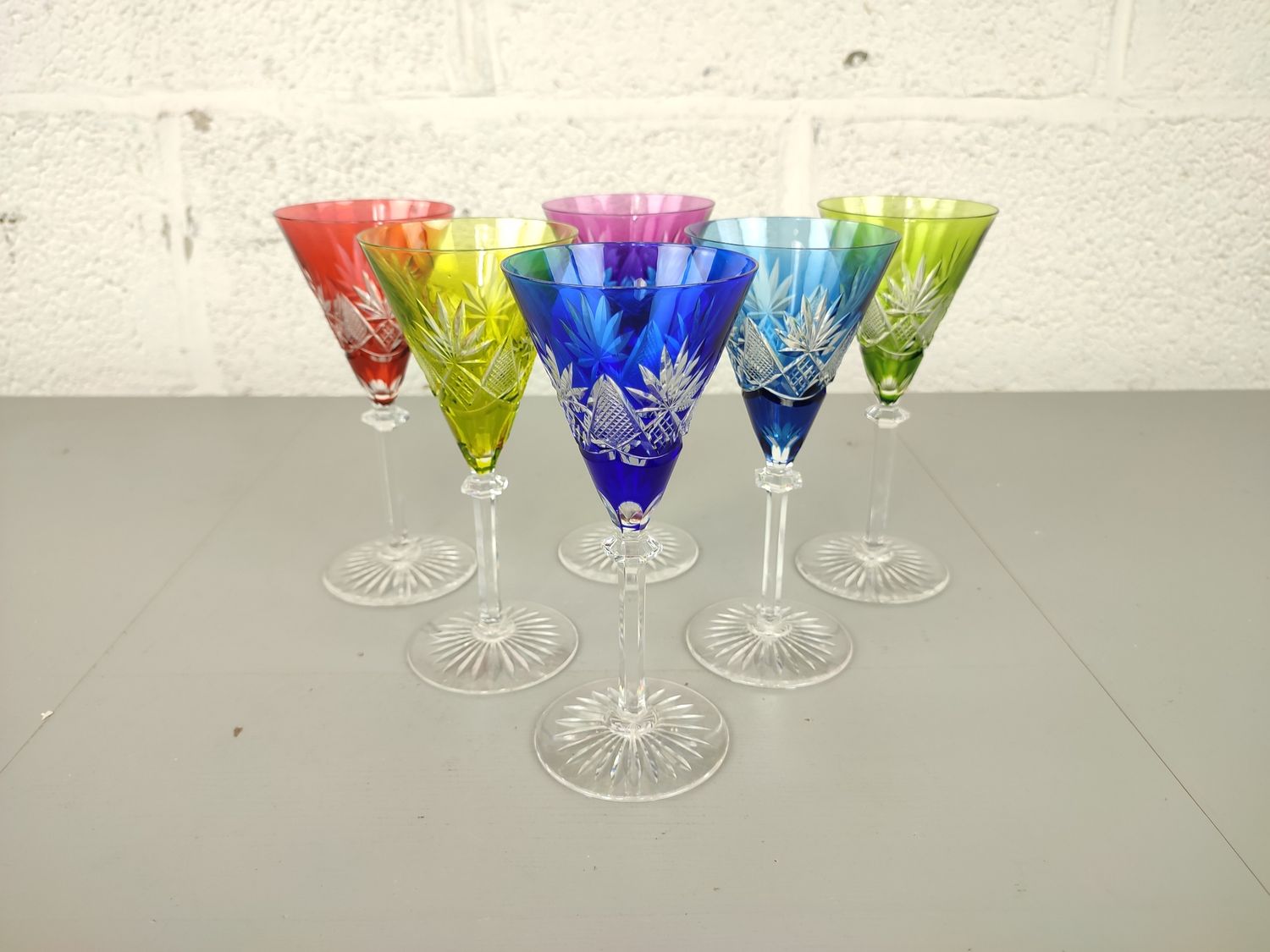 Set of 6 colored Val Saint Lambert wineglasses &#39;Eurydice&#39;