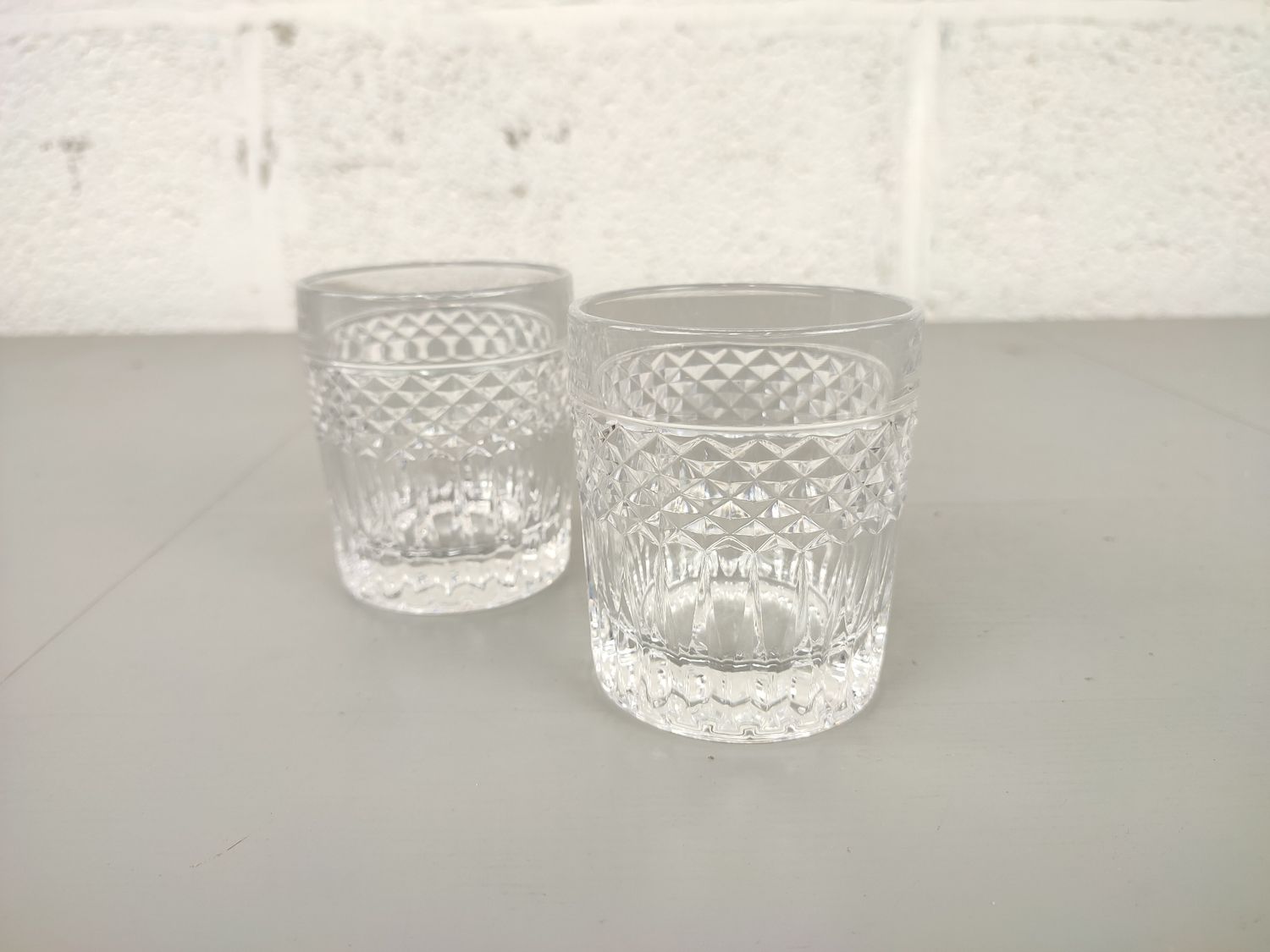 Pair of Val Saint Lambert whisky glasses