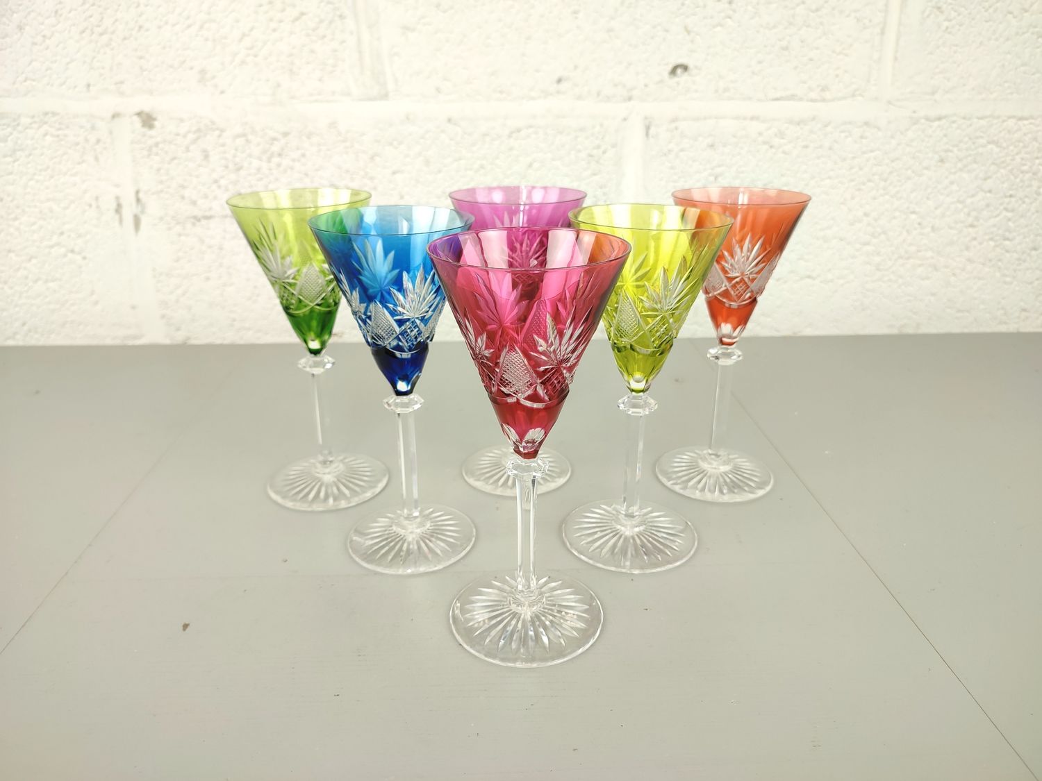 Set of 6 colored Val Saint Lambert wineglasses &#39;Eurydice&#39;