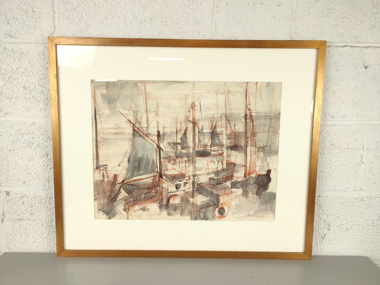 José van Gucht - watercolour - Harbour sight