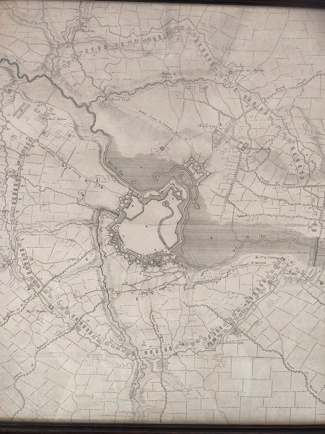 Antique map siege of Menen (1706)