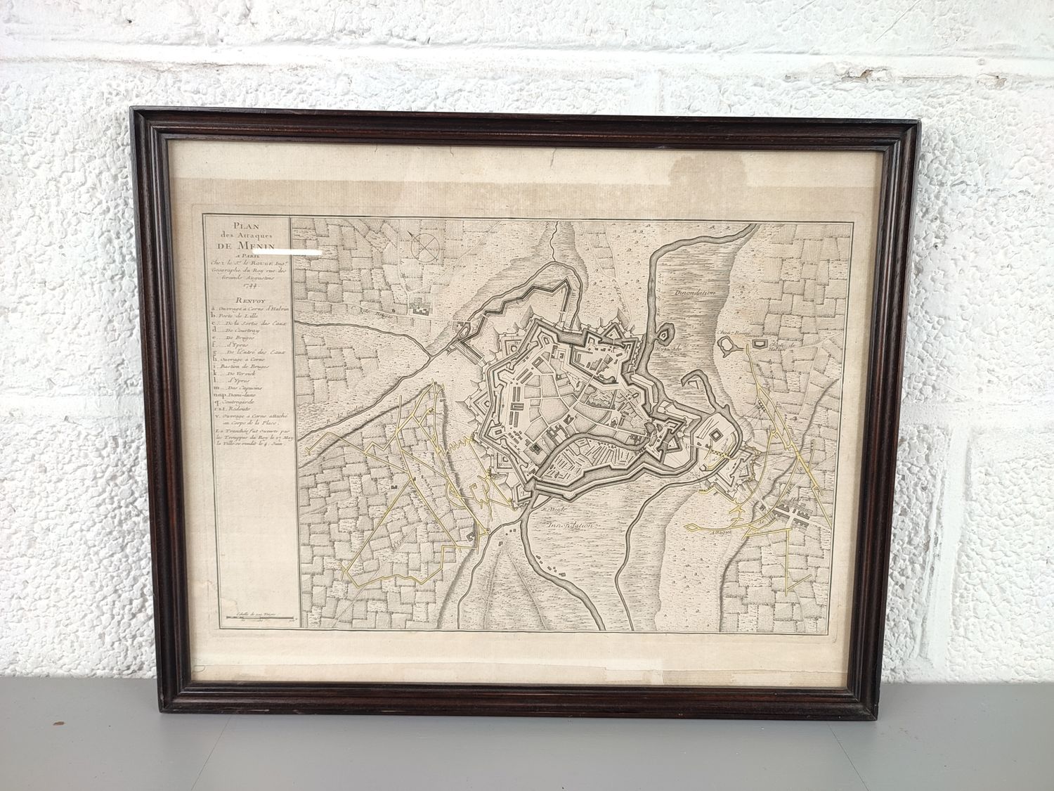 Antique map siege of Menen 1744