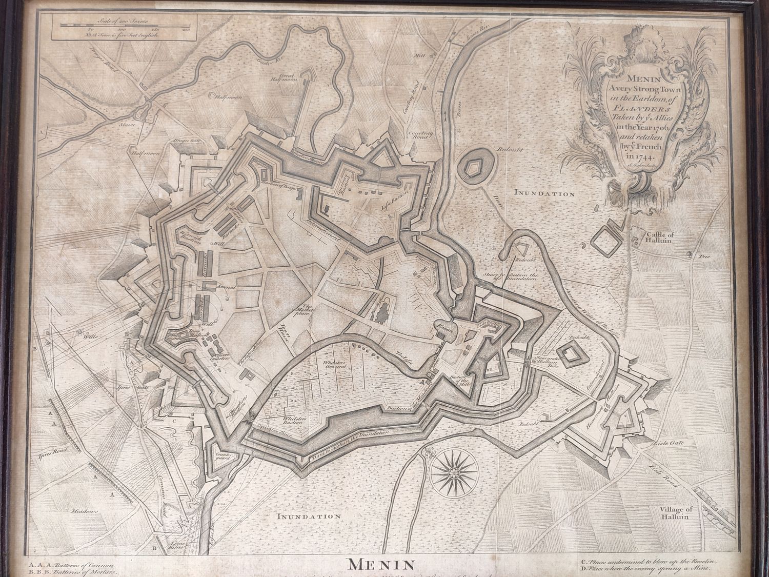 Antique map of Menin Ca. 1745