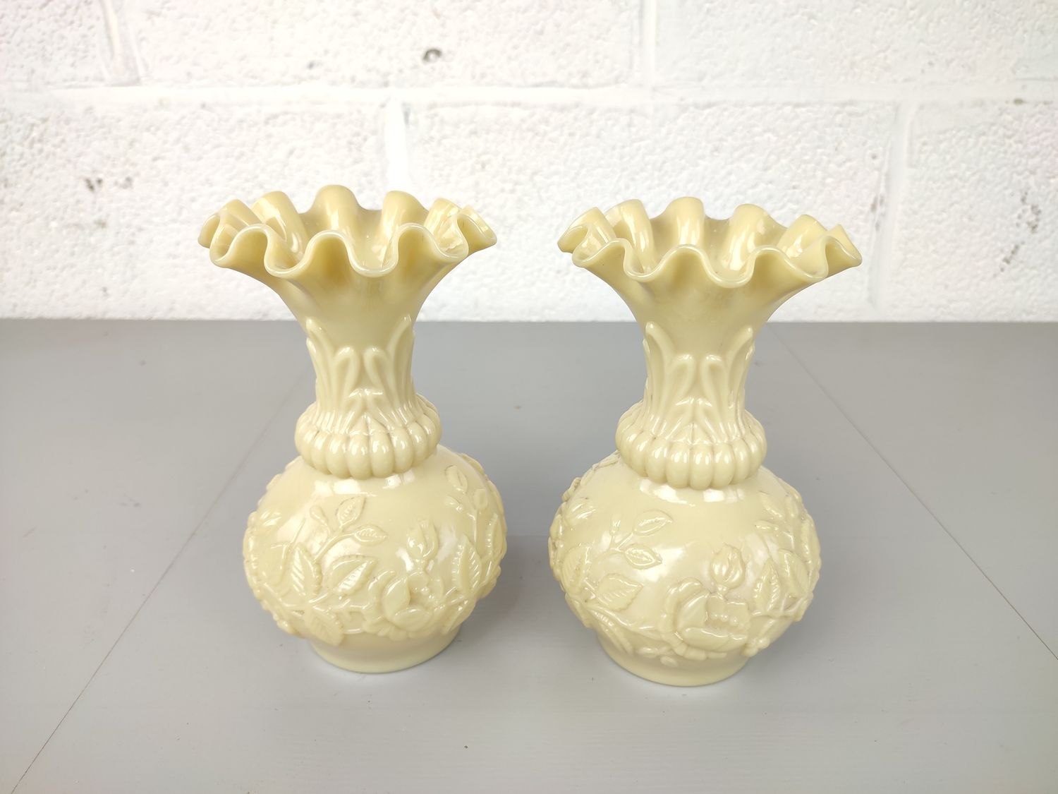 Pair antique beige opaline vases