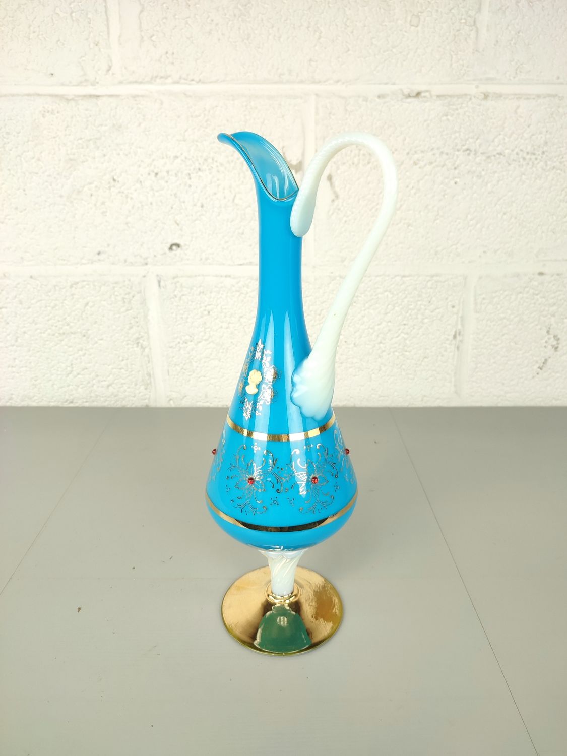 Large blue and white opaline vase