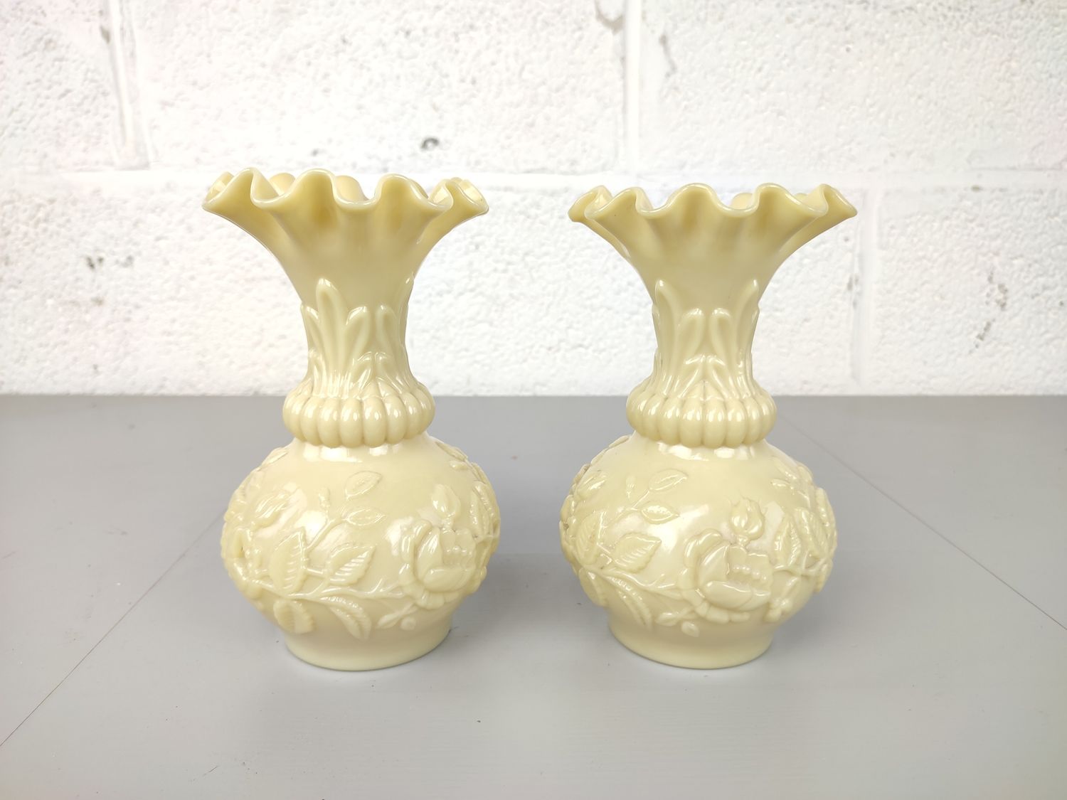 Pair antique beige opaline vases