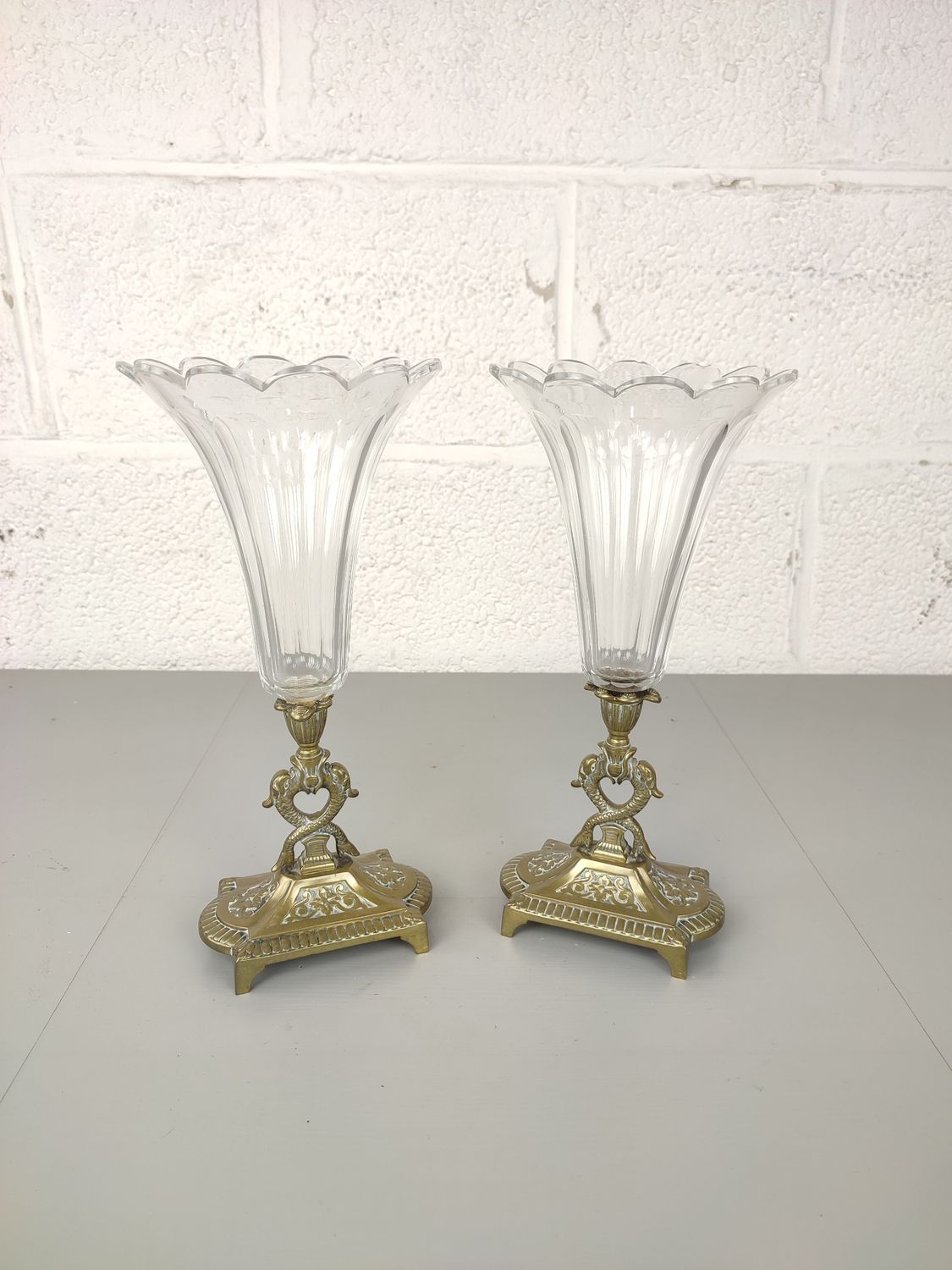 Crystal vases on a bronze base