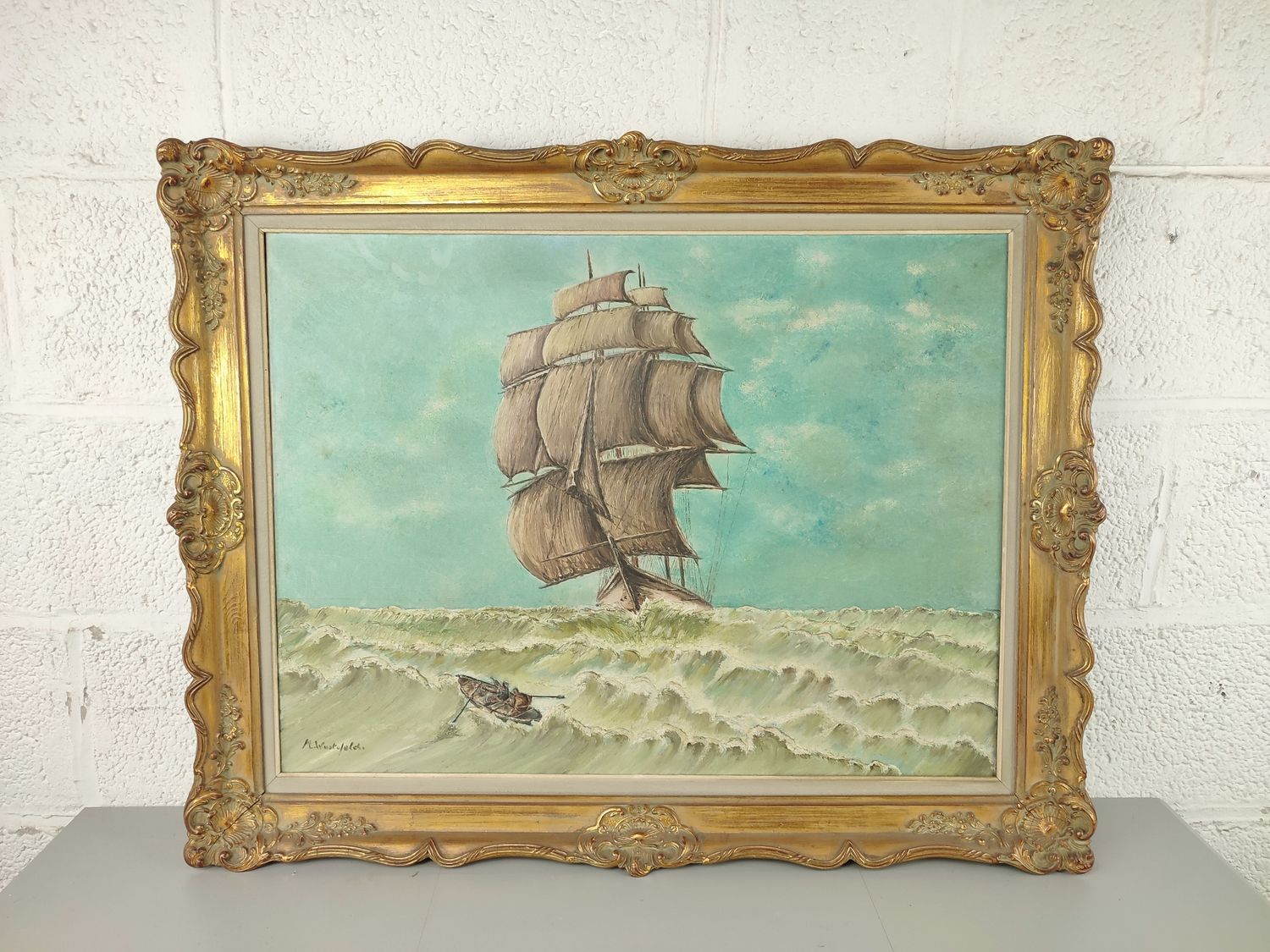 M. Wustefeld - large painting with sailship
