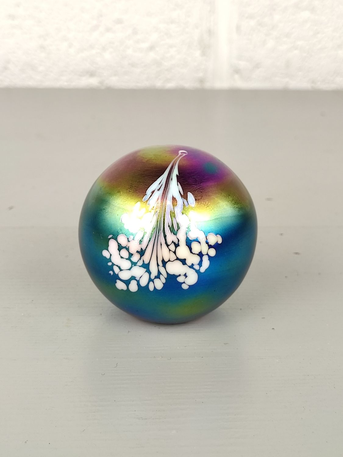 Iridescent glass paperweight