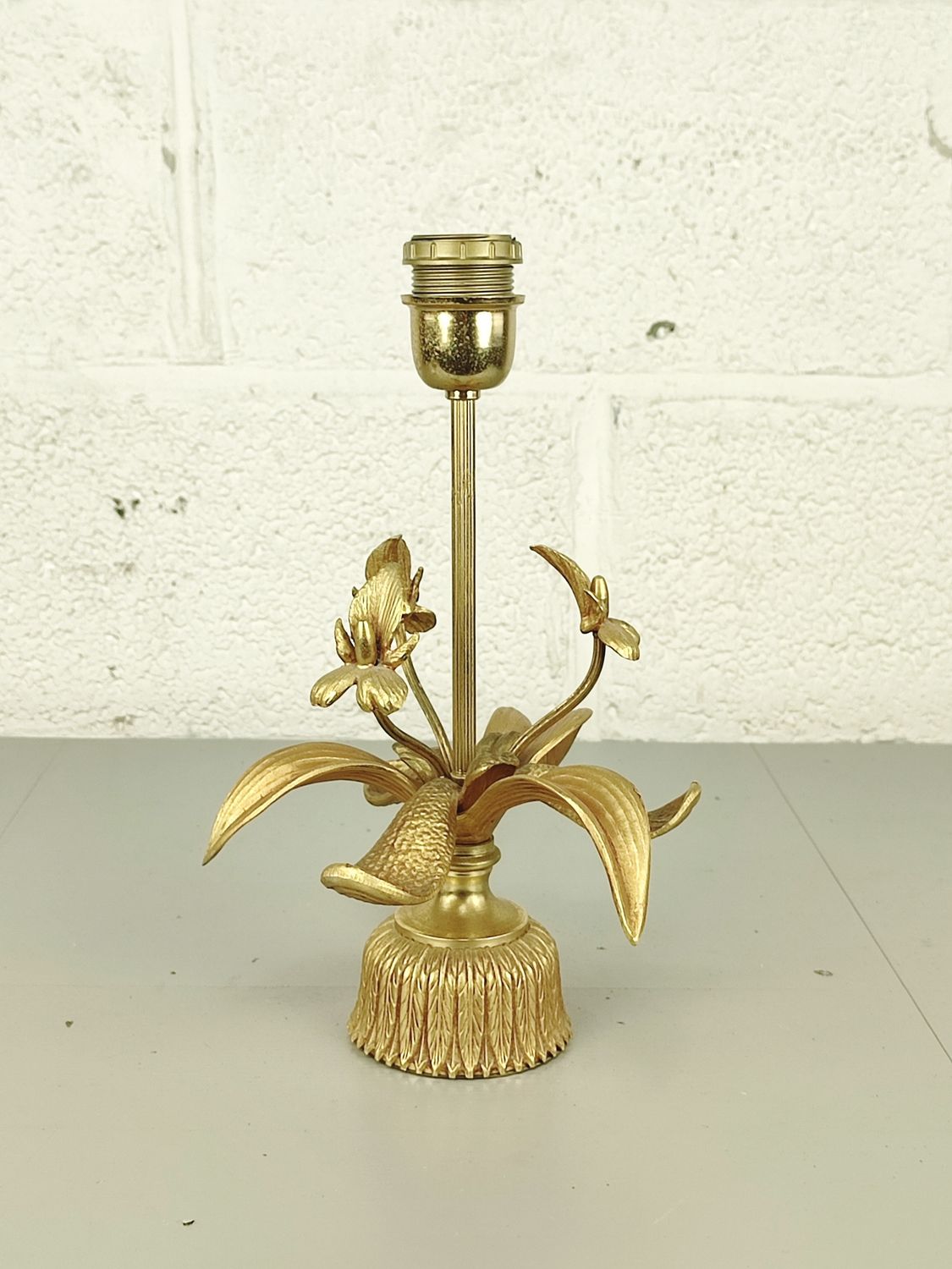 Vintage brass table lamp with orchids