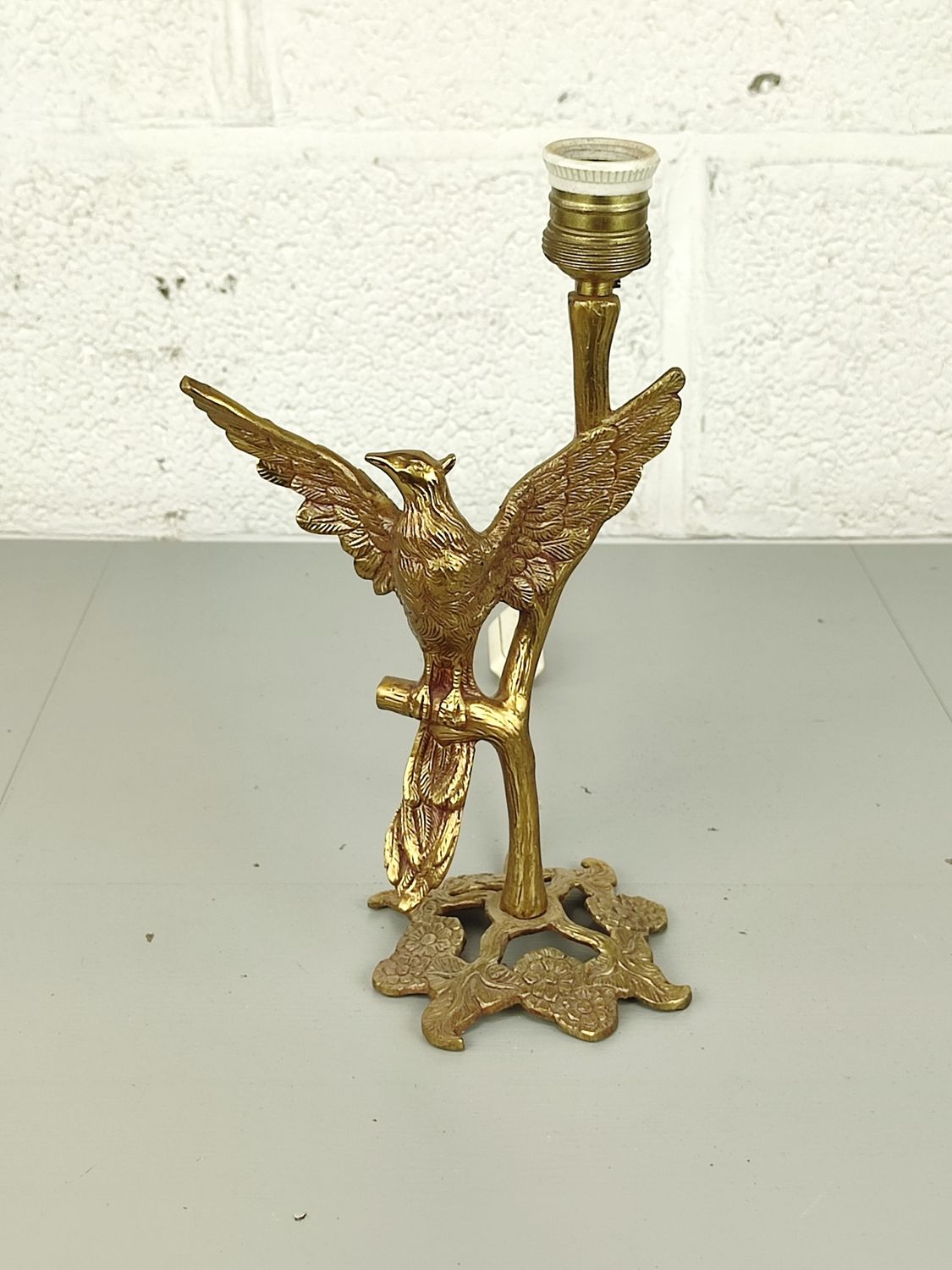 Brass lamp base with bird
