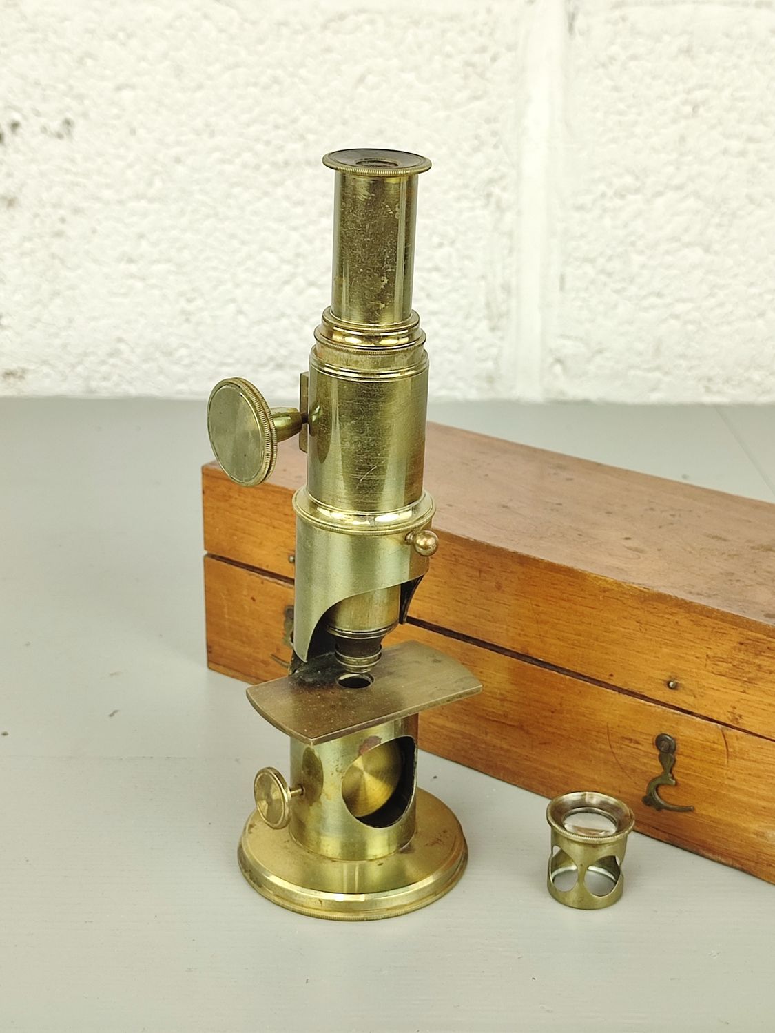 Antique compound drum microscope